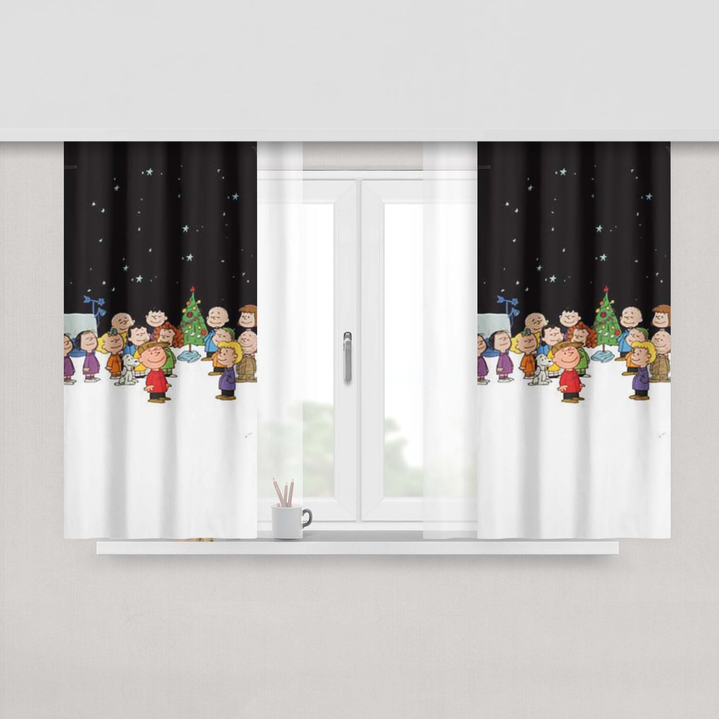 Peanuts Christmas Blk Sky Peach Skin Window Curtains