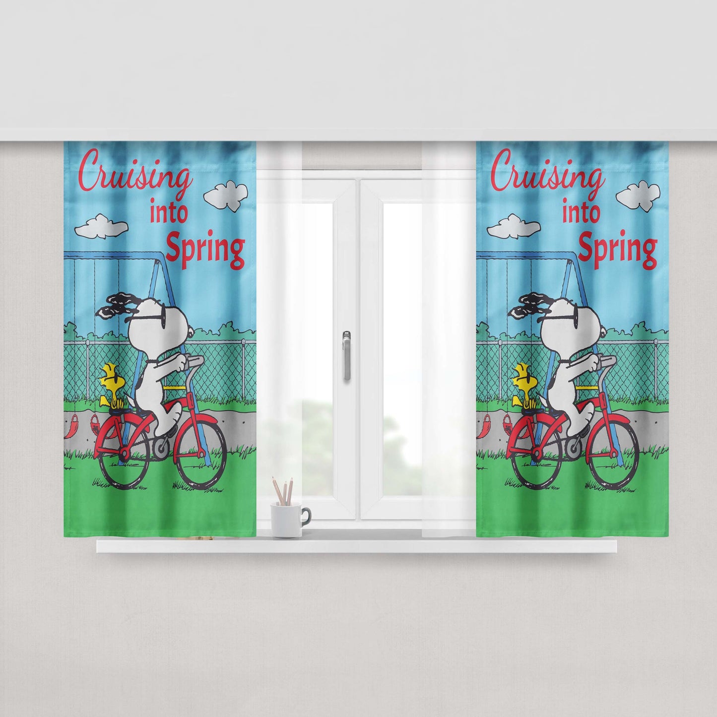 Peanuts Cruising Into Spring Peach Skin Window Curtains