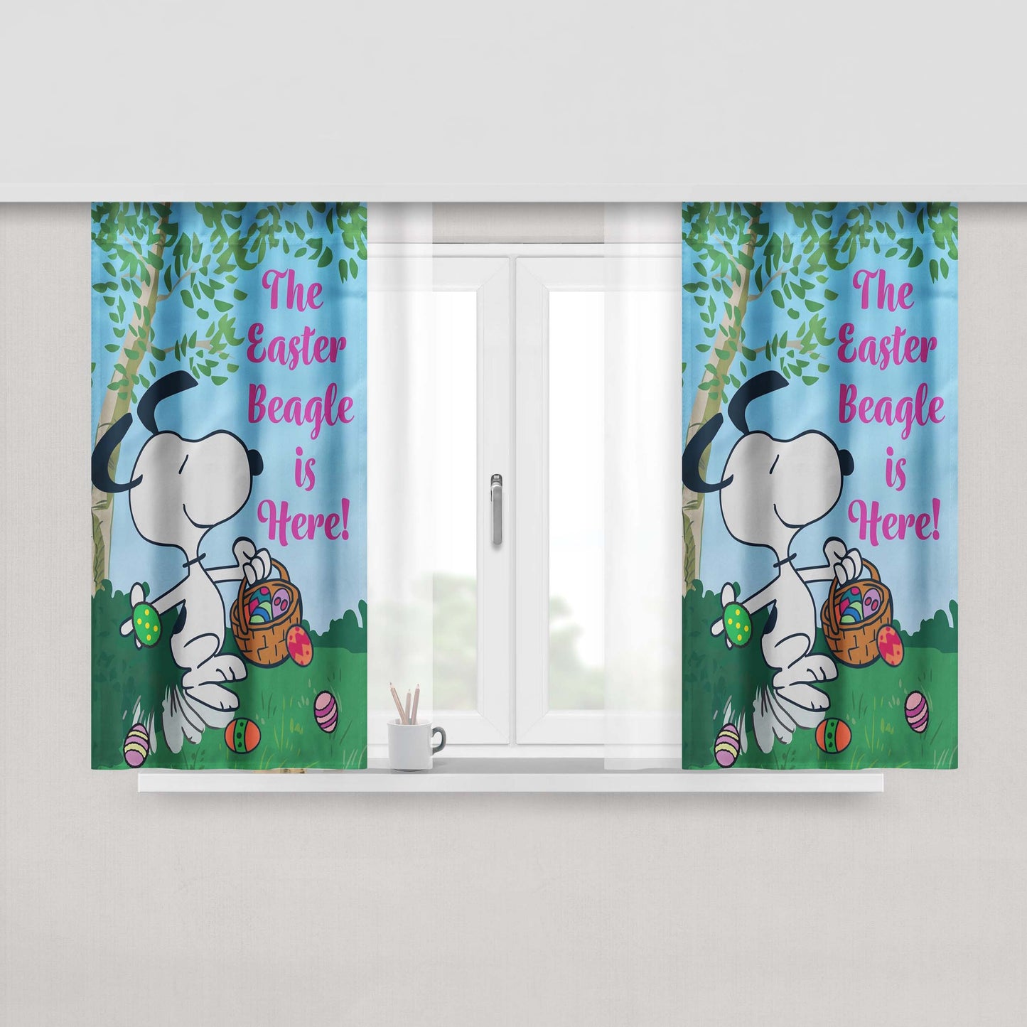 Peanuts Easter Beagle Is Here Snoopy Peach Skin Window Curtains