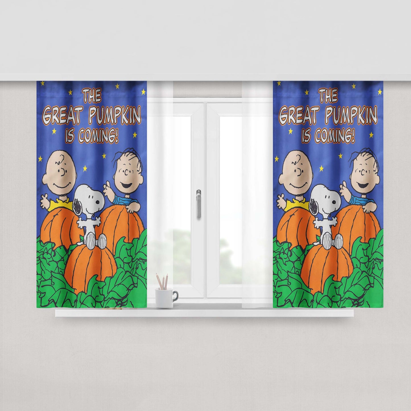 Peanuts Great Pumpkin Charlie Brown Peach Skin Window Curtains