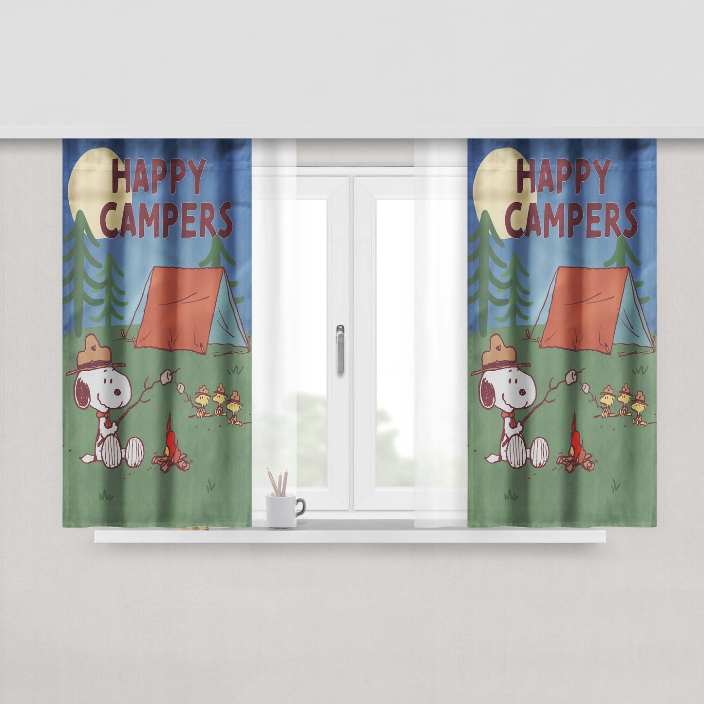 Peanuts Happy Camper S'Mores Peach Skin Window Curtains