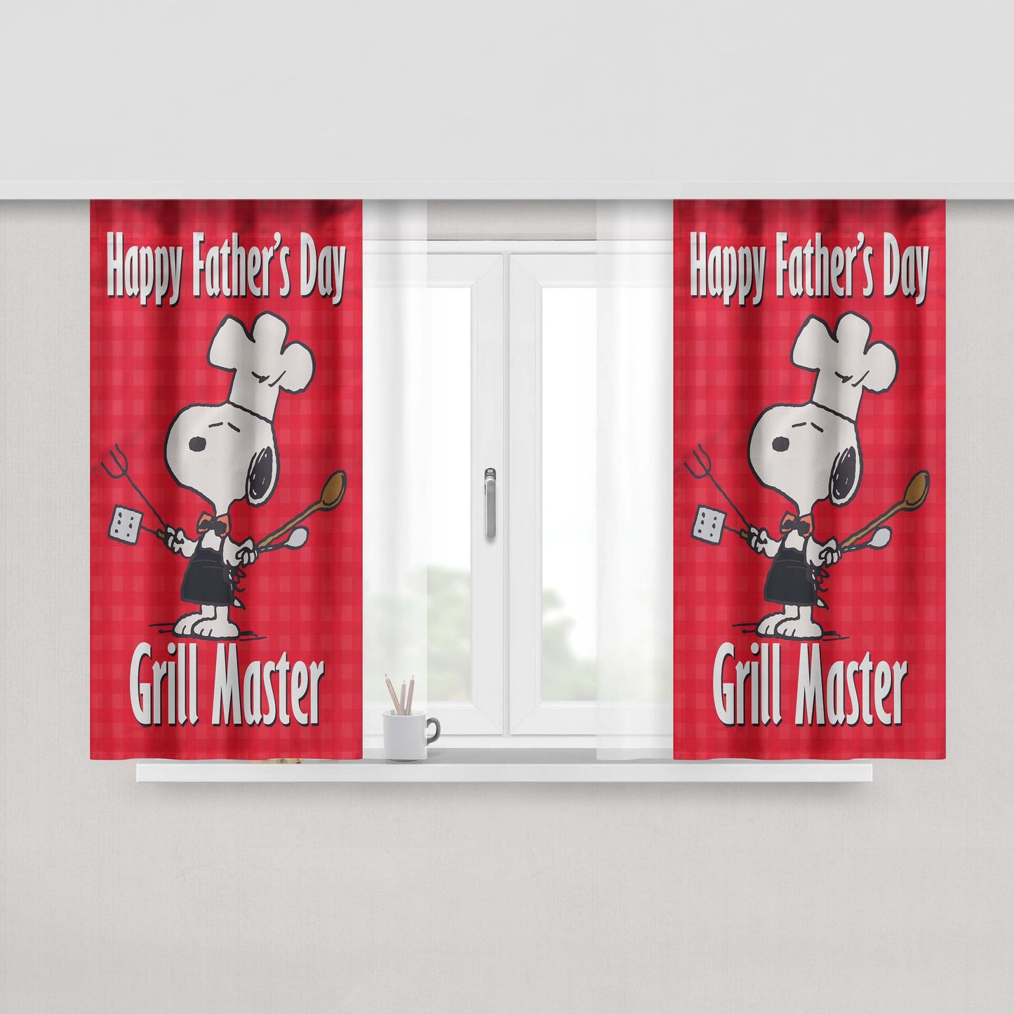 Peanuts Happy Father'S Day Grill Master Peach Skin Window Curtains