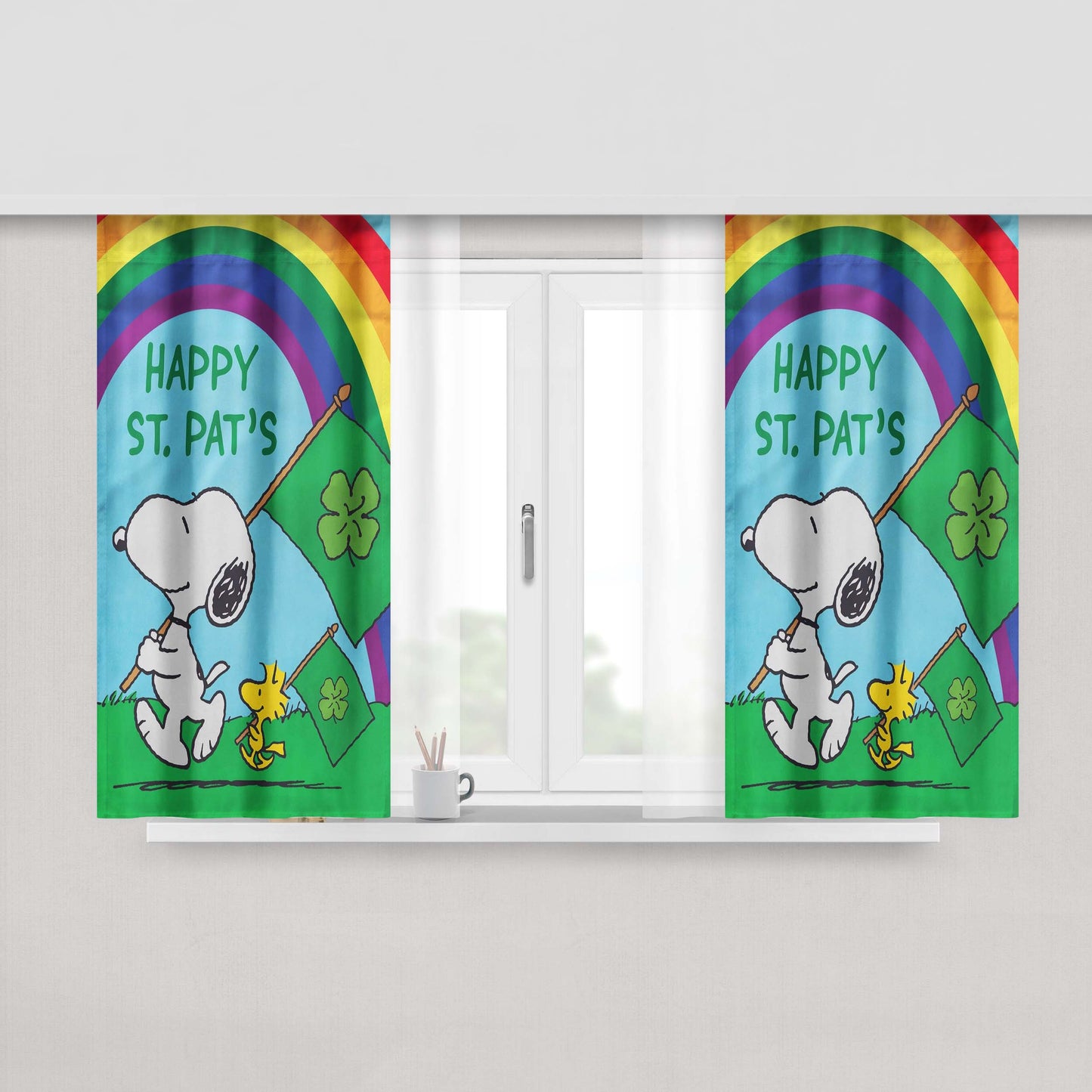 Peanuts Happy St Pats Snoopy Peach Skin Window Curtains