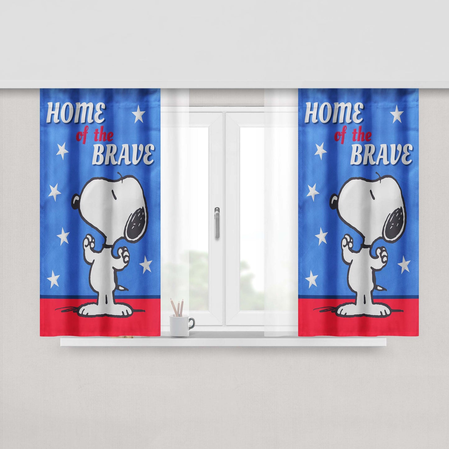 Peanuts Home Of The Brave Snoopy Peach Skin Window Curtains