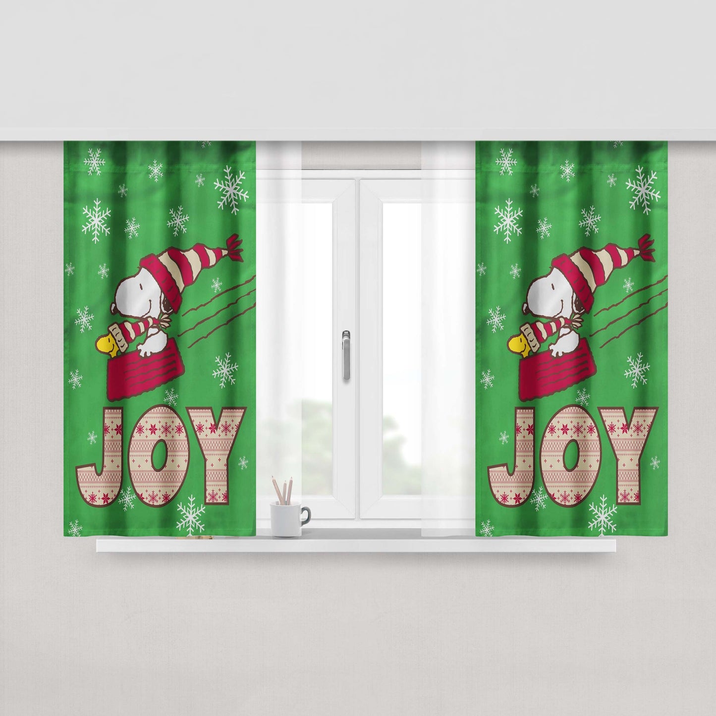 Peanuts Joy Snoopy And Woodstock Christmas Peach Skin Window Curtains