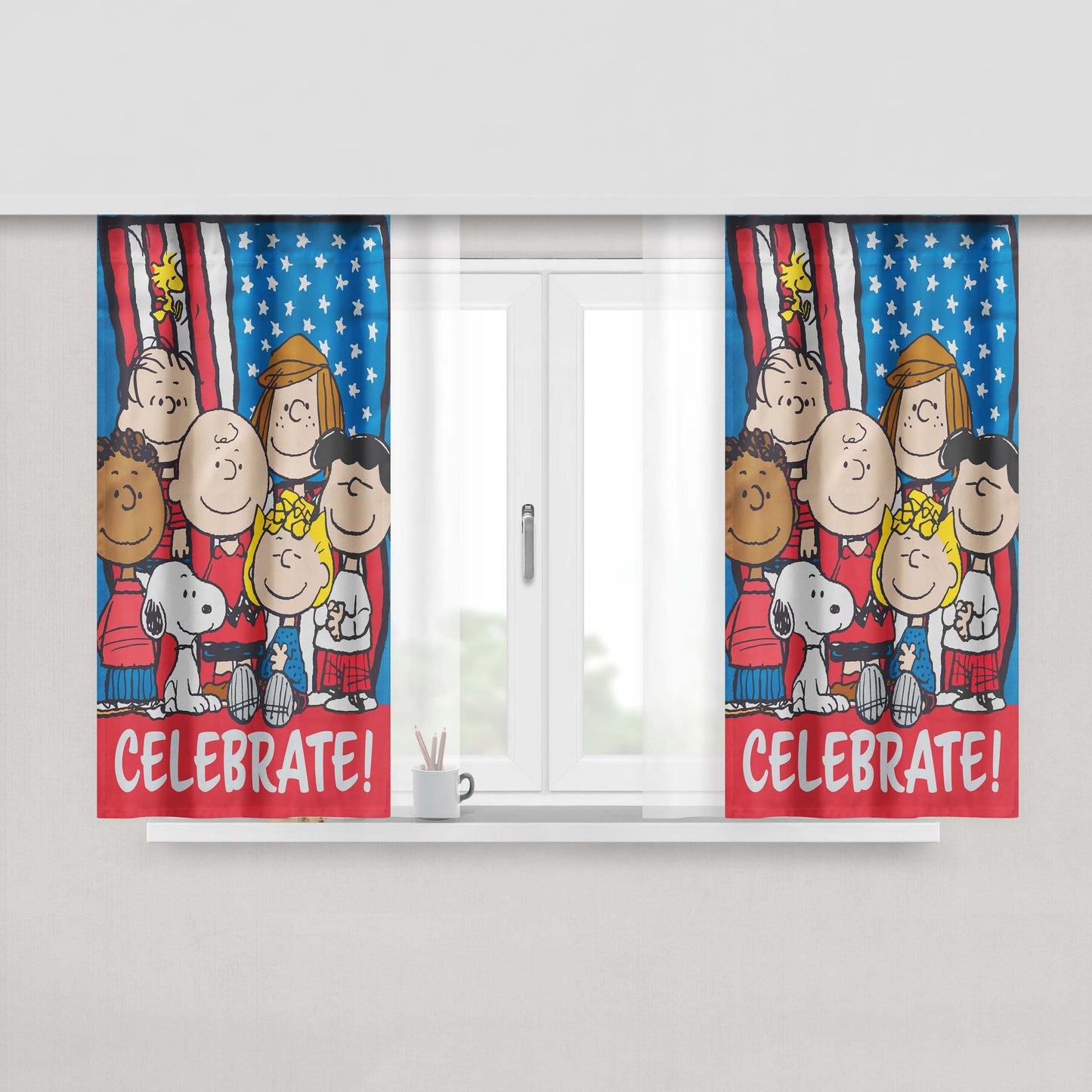 Peanuts Patriotic Celebrate Peach Skin Window Curtains