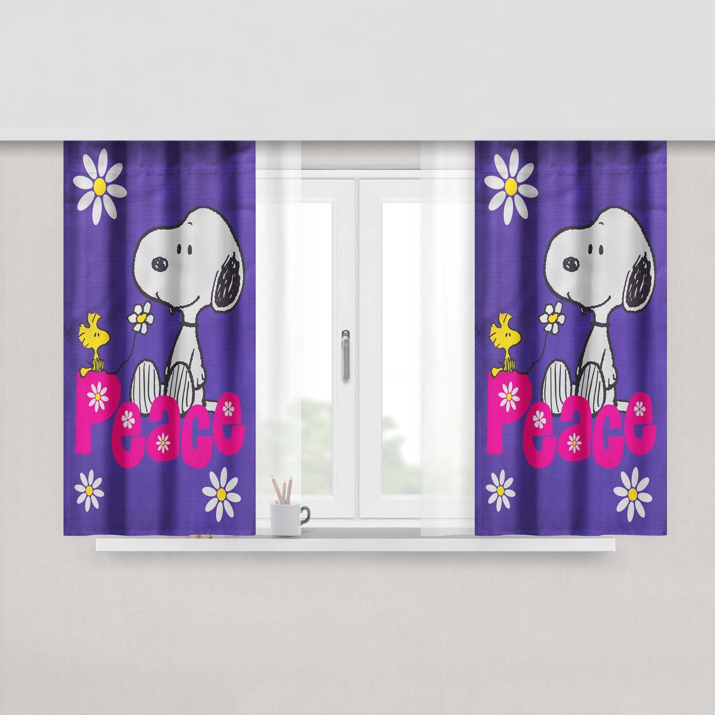 Peanuts Peace Snoopy Peach Skin Window Curtains