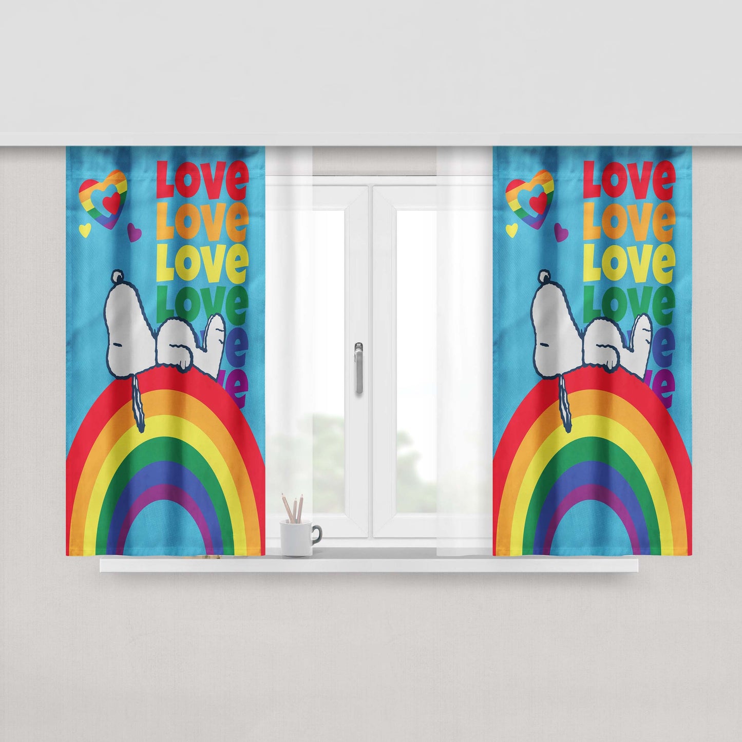 Peanuts Rainbow Pride Snoopy Peach Skin Window Curtains