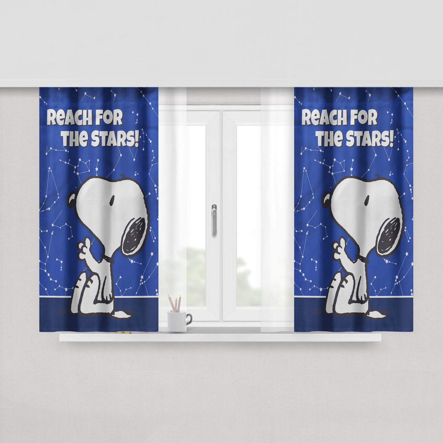 Peanuts Reach For The Stars Snoopy Peach Skin Window Curtains