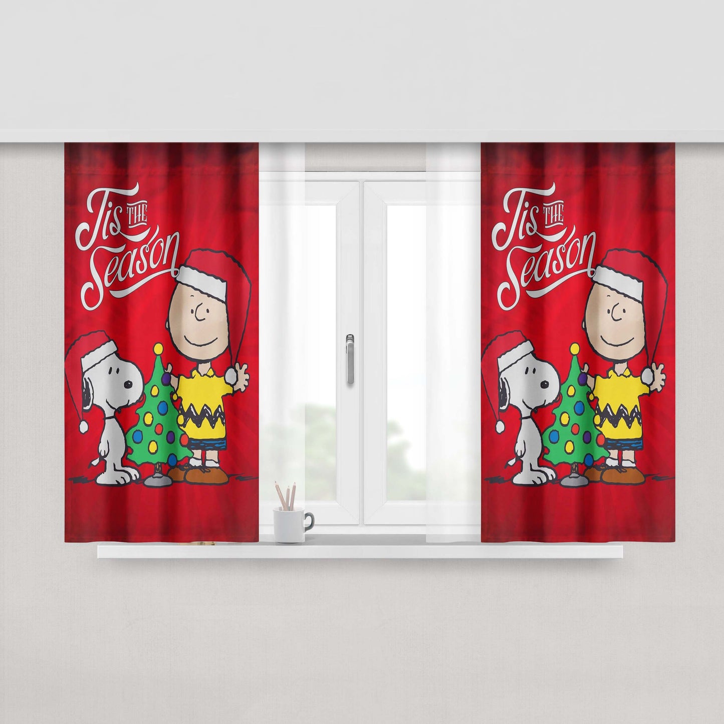 Peanuts Snoopy And Charlie Brown Christmas Peach Skin Window Curtains