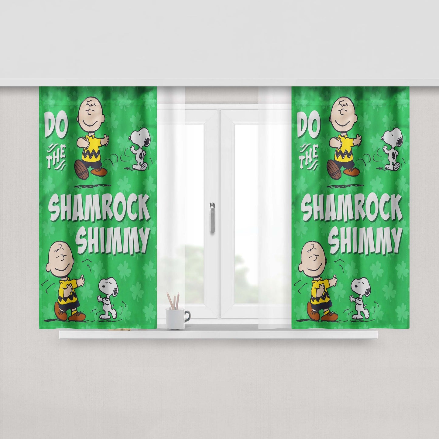 Peanuts Snoopy And Charlie Brown Shamrock Peach Skin Window Curtains