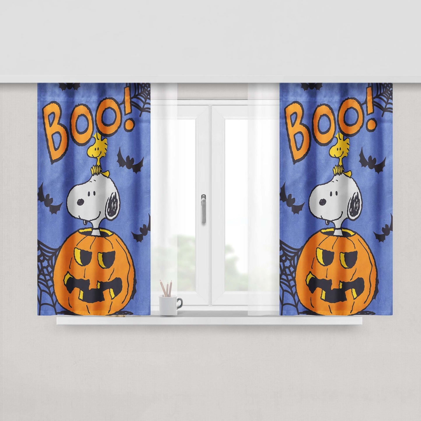 Peanuts Snoopy And Woodstock Halloween Peach Skin Window Curtains