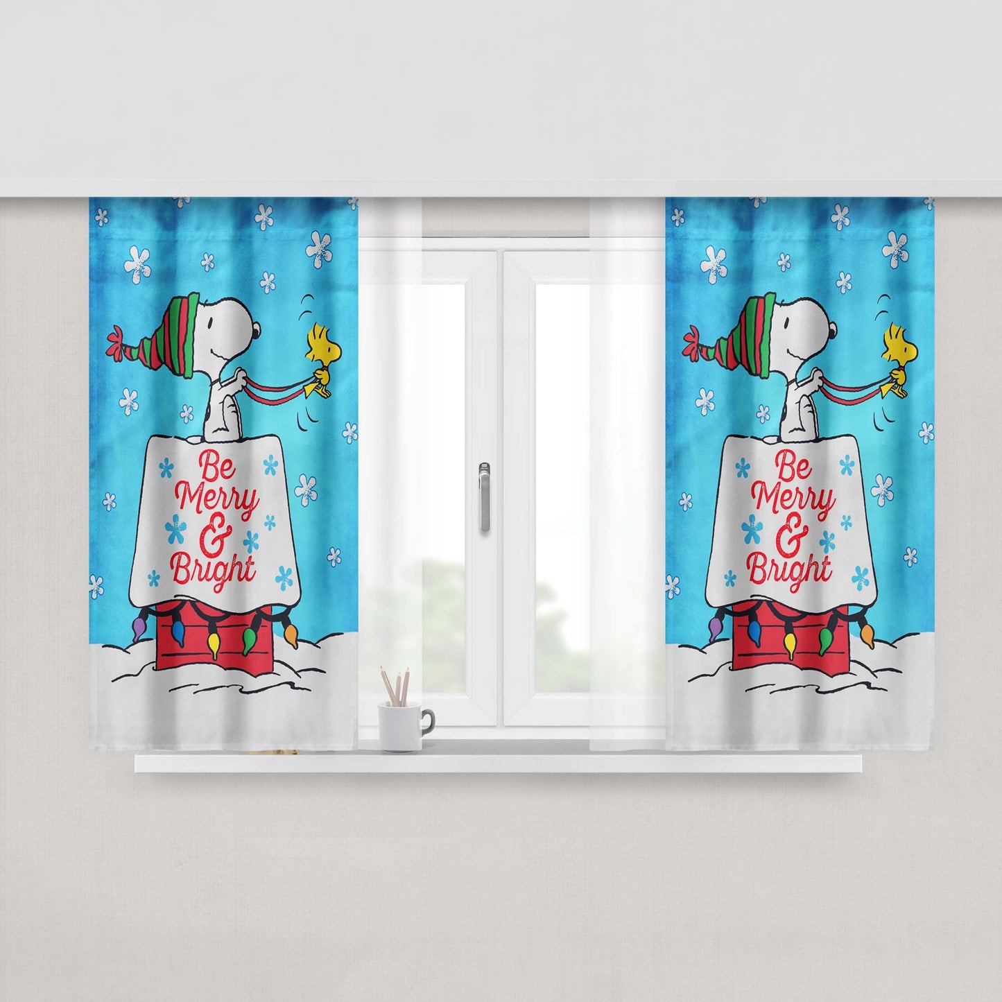 Peanuts Snoopy Christmas Peach Skin Window Curtains