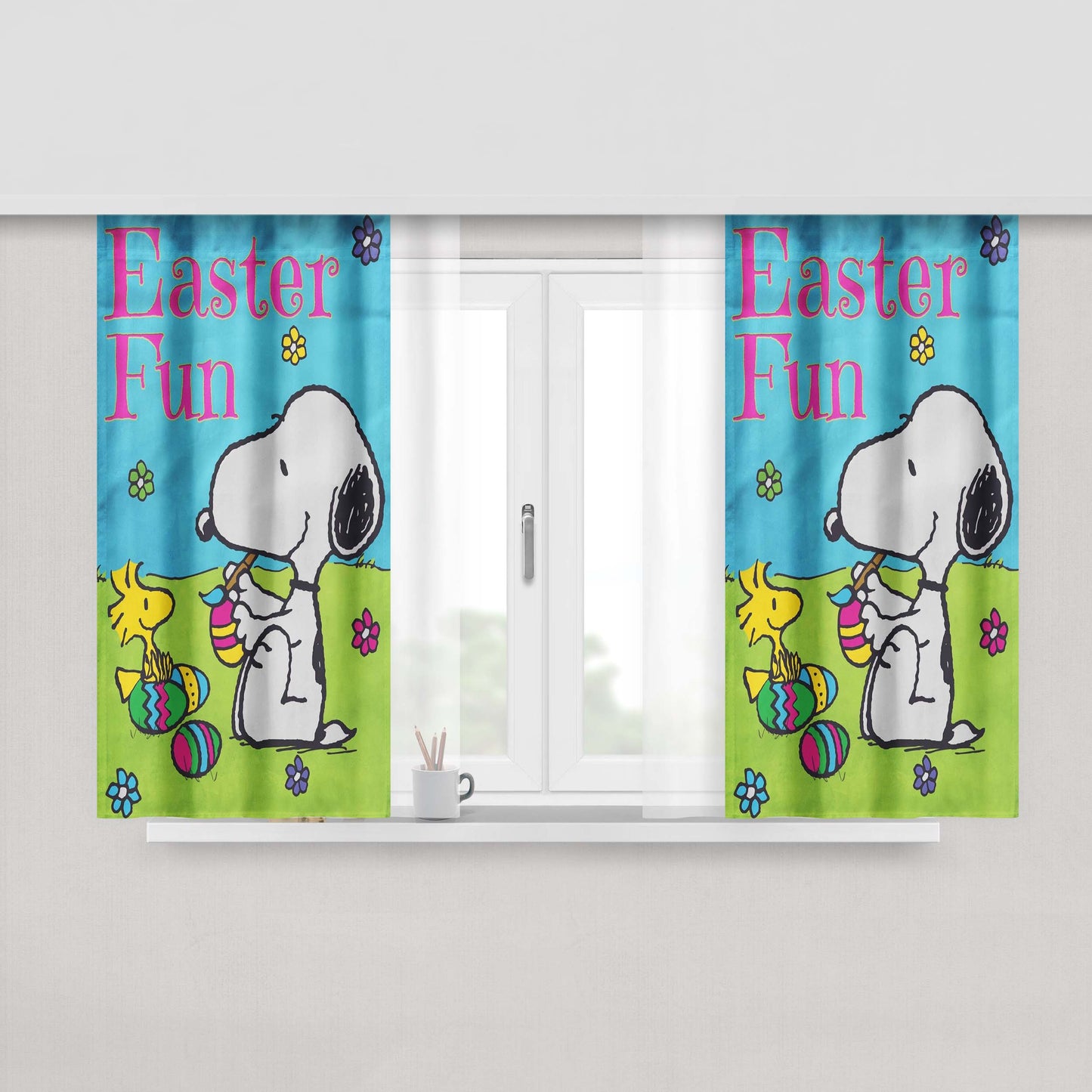 Peanuts Snoopy Easter Eggs Peach Skin Window Curtains