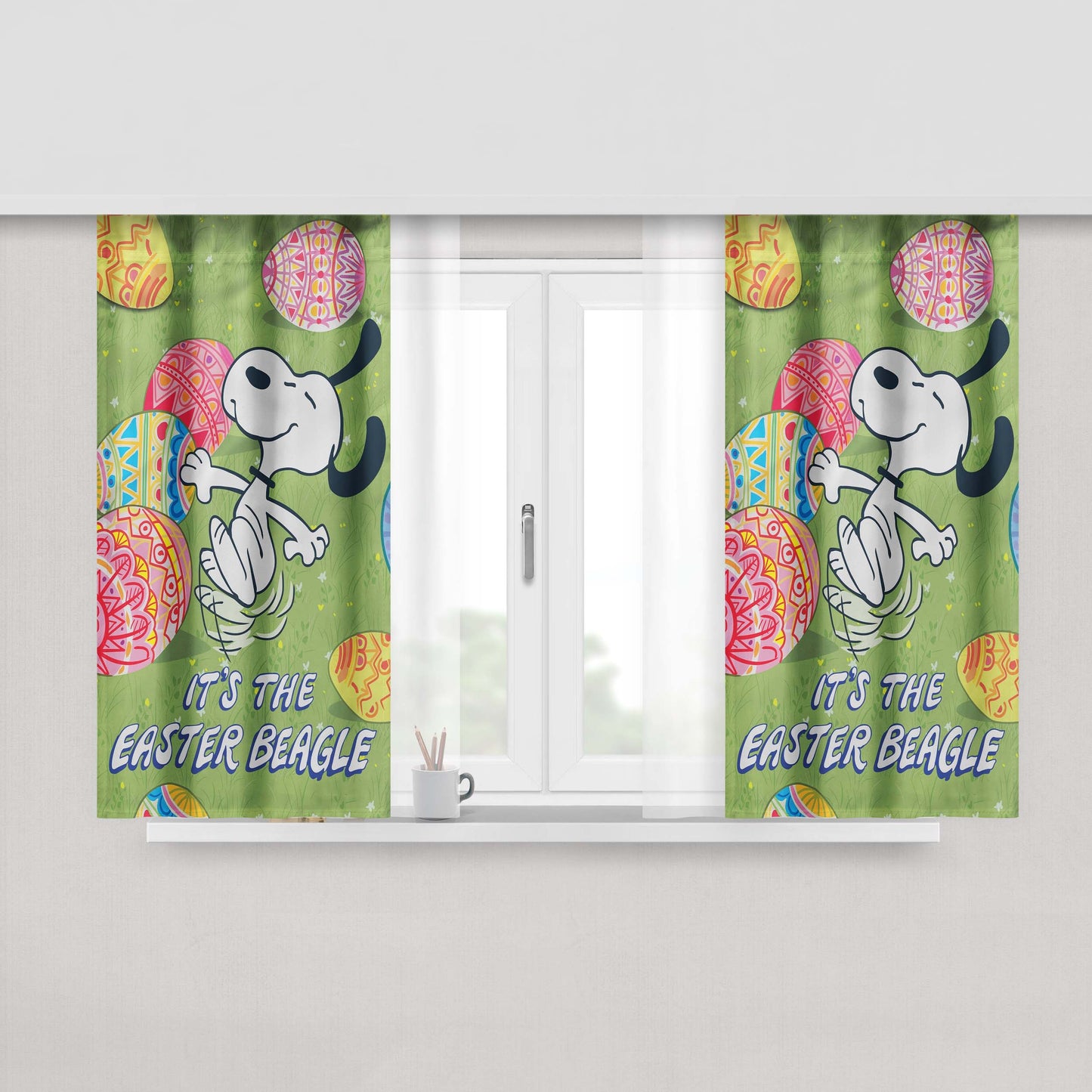 Peanuts Snoopy It'S The Easter Beagle Peach Skin Window Curtains