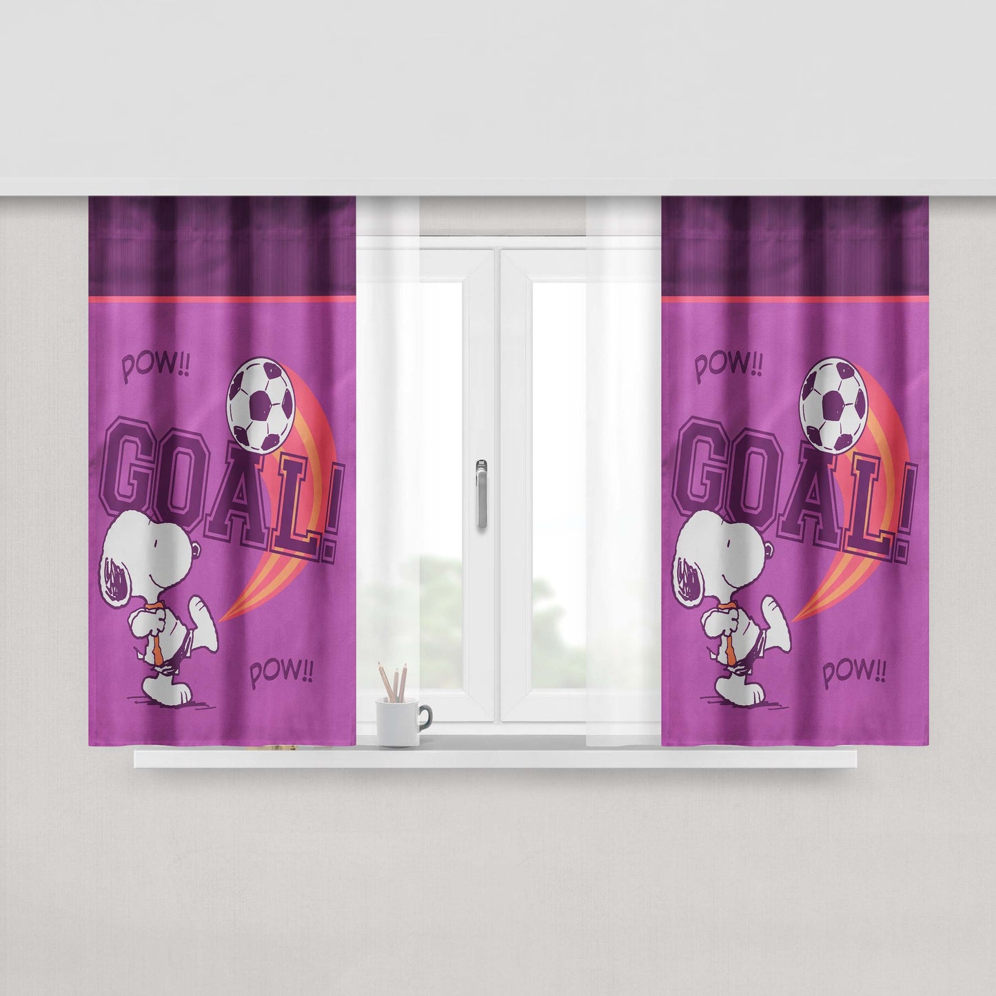 Peanuts Snoopy Soccer Goal Peach Skin Window Curtains