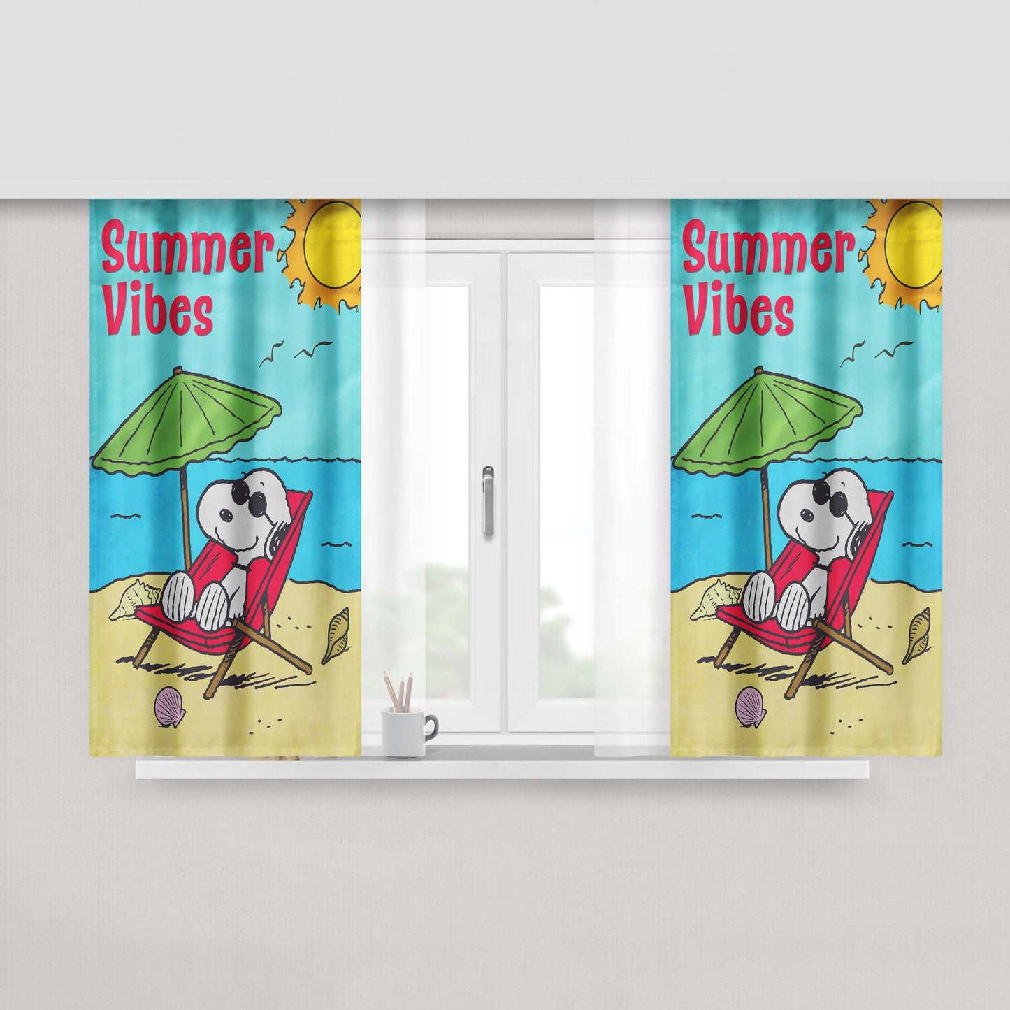 Peanuts Summer Beach Vibes Peach Skin Window Curtains