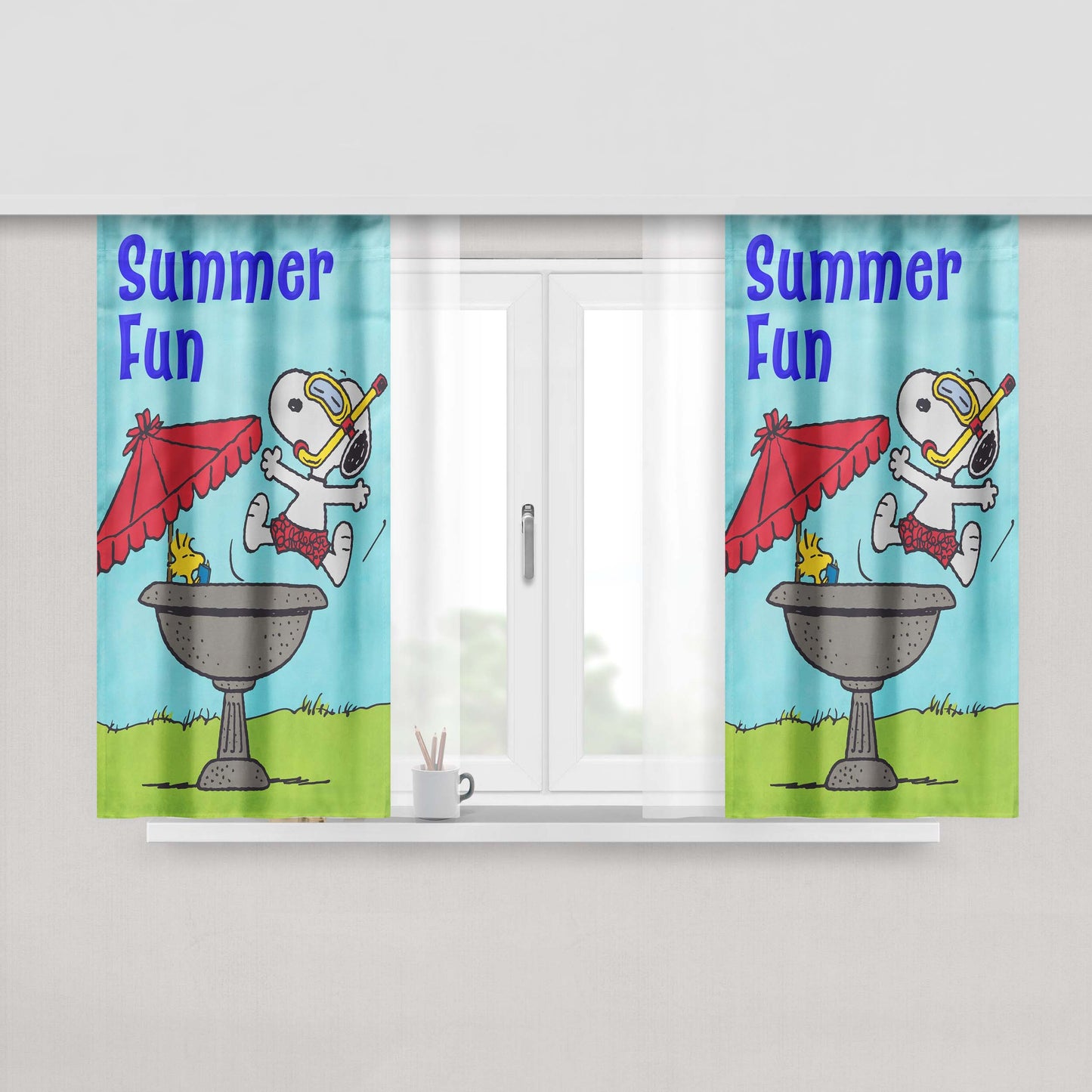 Peanuts Summer Fun Snoopy & Woodstock Peach Skin Window Curtains