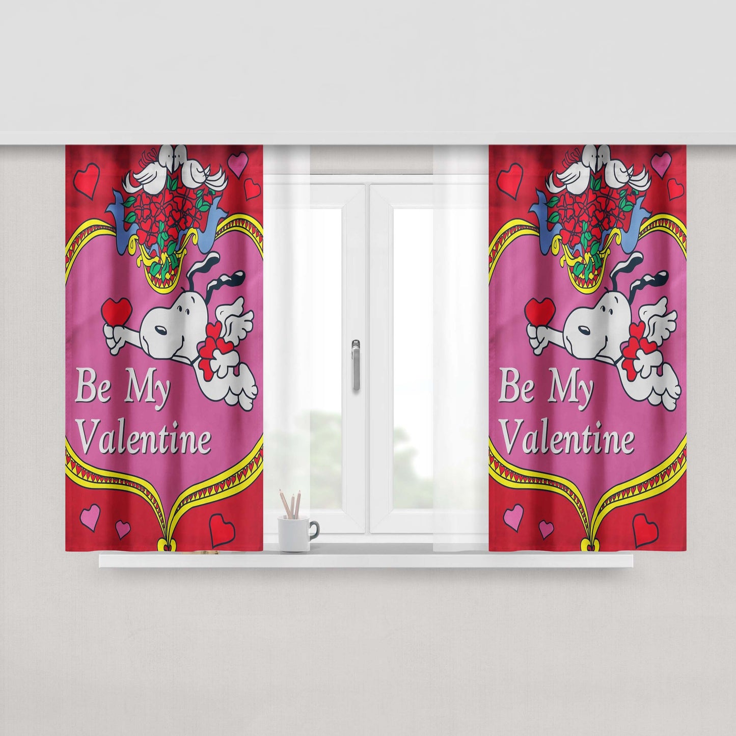 Peanuts Valentines Day Snoopy Peach Skin Window Curtains