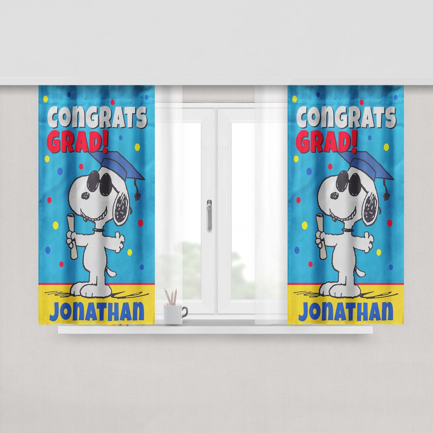 Personalized Snoopy Graduation Peach Skin Window Curtains