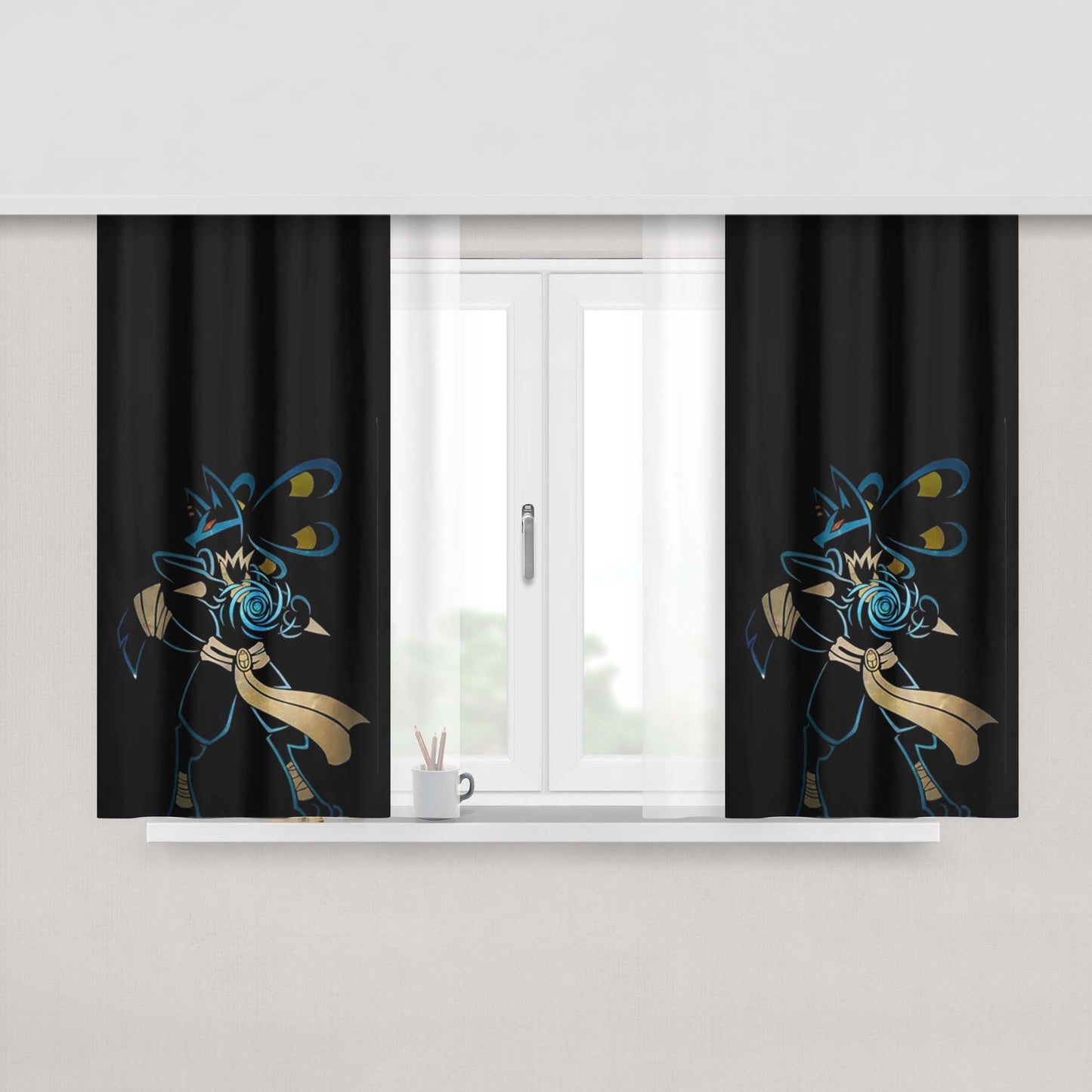 Pokemon Lucario Night Silhouette Peach Skin Window Curtains