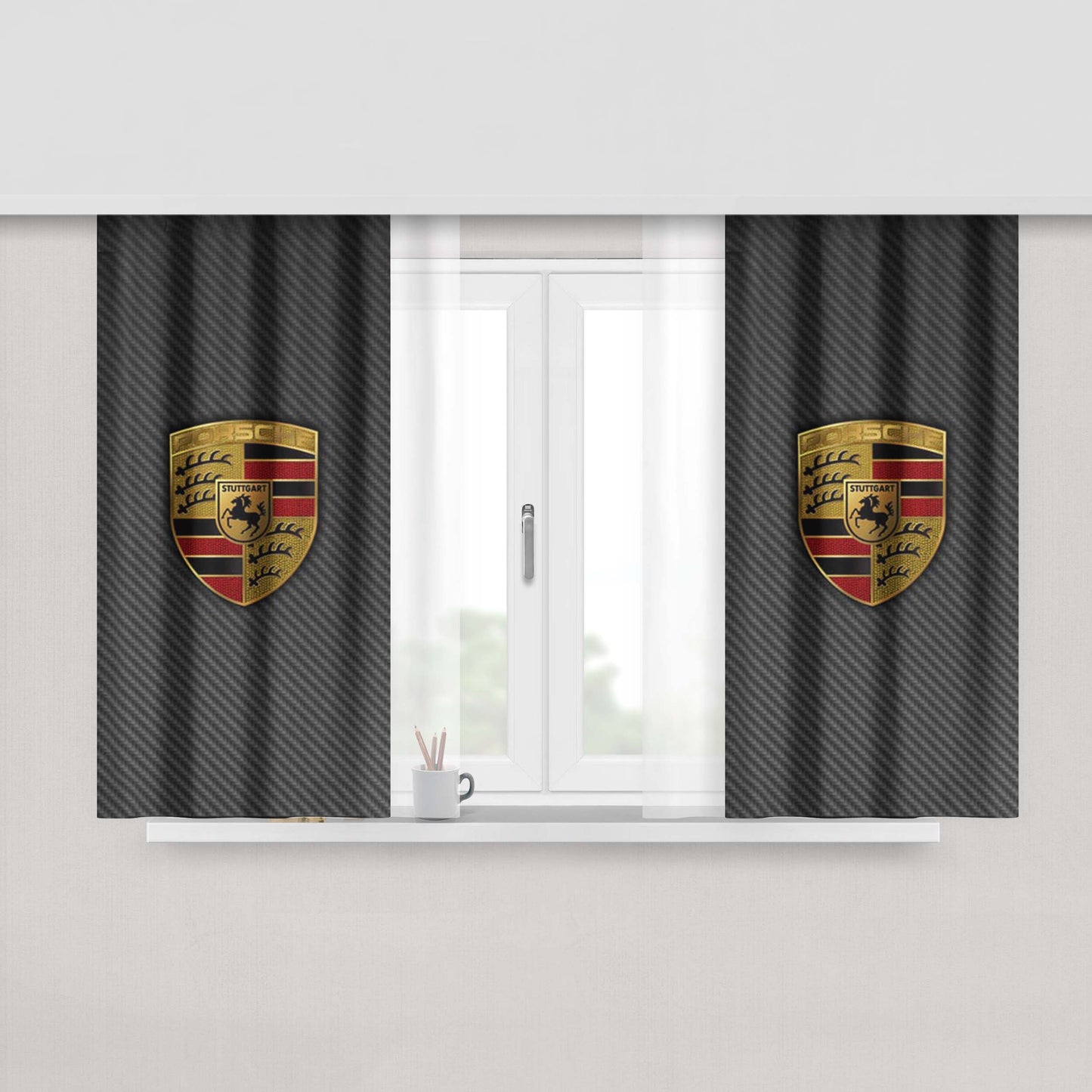 Porsche Badge Logo Peach Skin Window Curtains