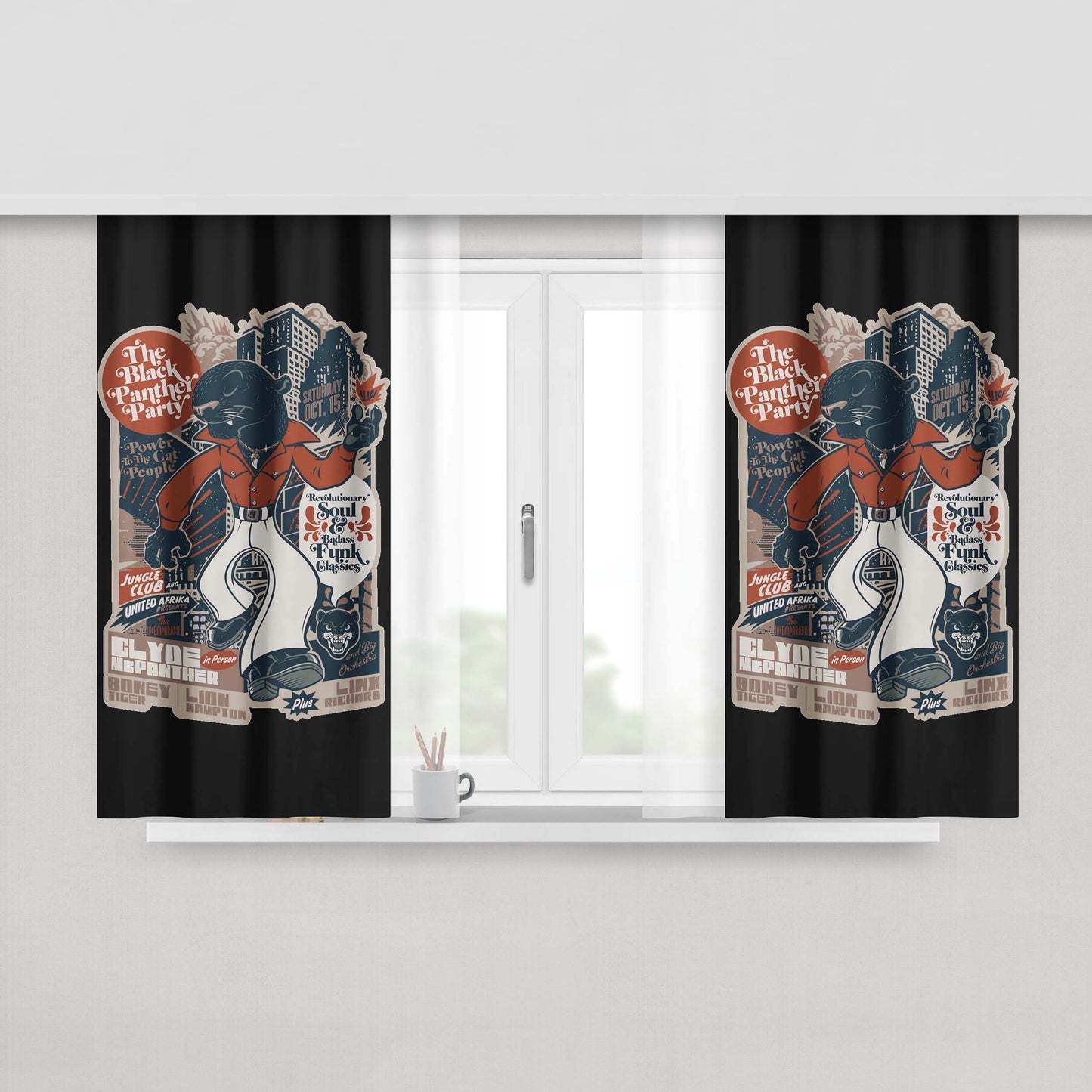 Rat Illustration Cartoon Rockabilly Style Rock N Roll Peach Skin Window Curtains