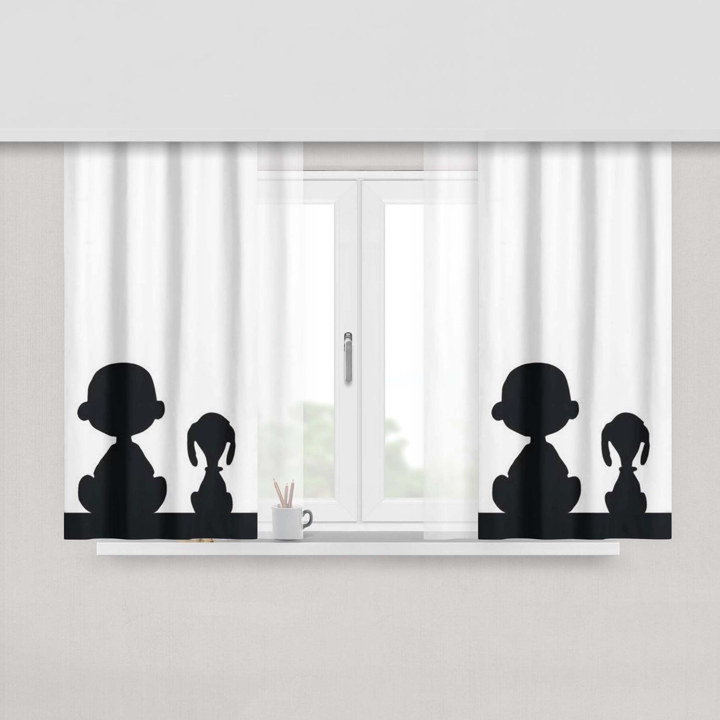 Snoopy And Charlie Brown Peach Skin Window Curtains