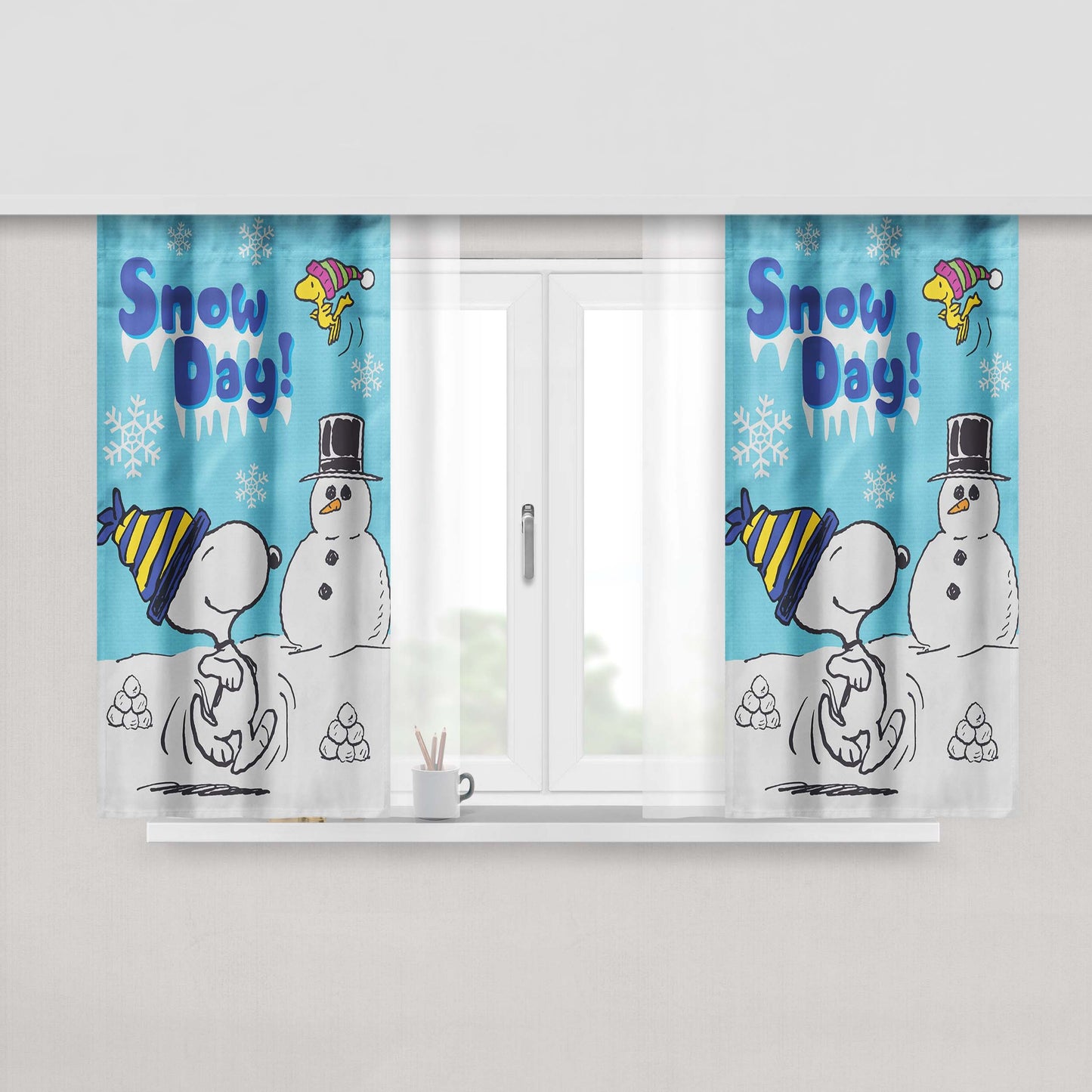 Snoopy And Woodstock Winter Peach Skin Window Curtains