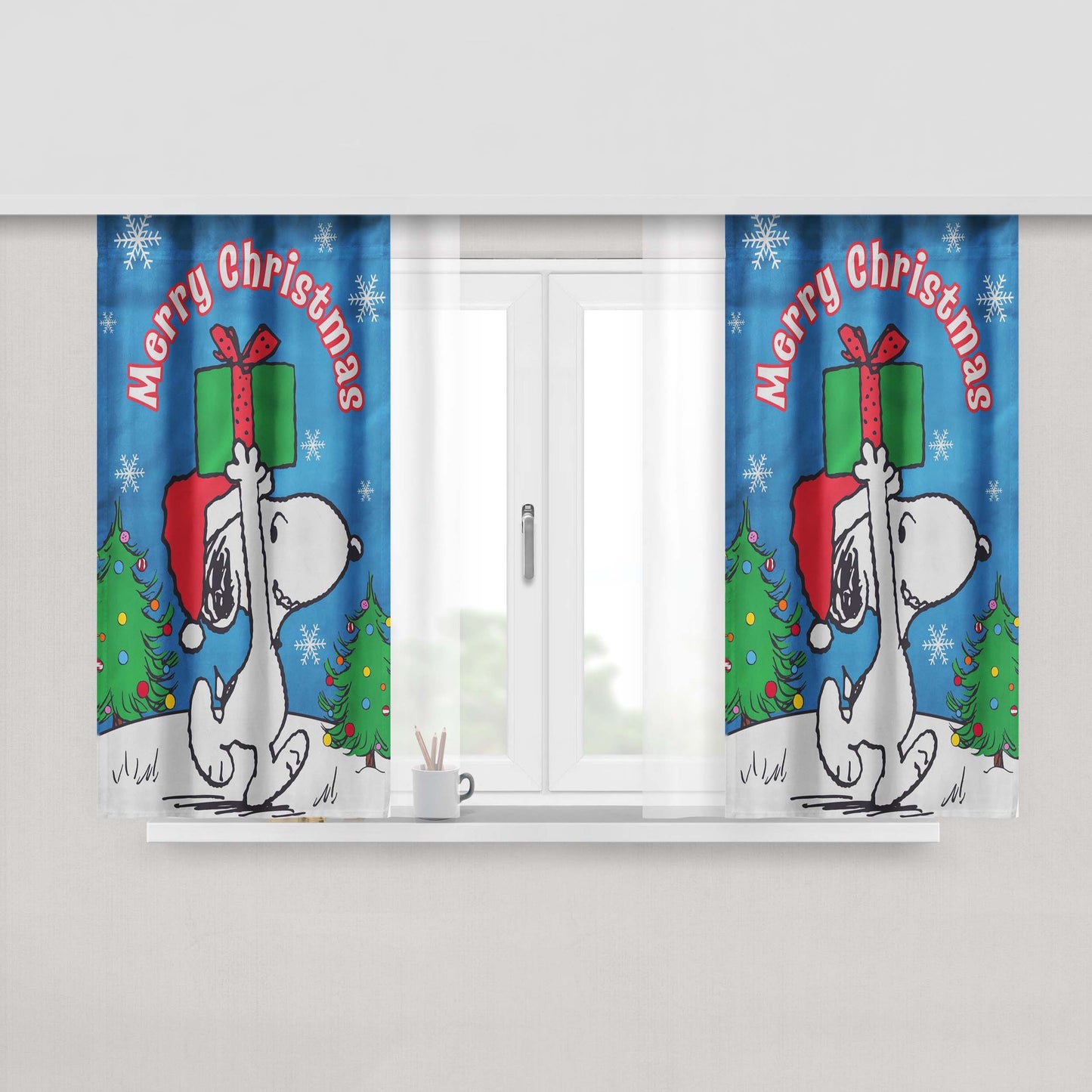 Snoopy Christmas Peanuts Peach Skin Window Curtains