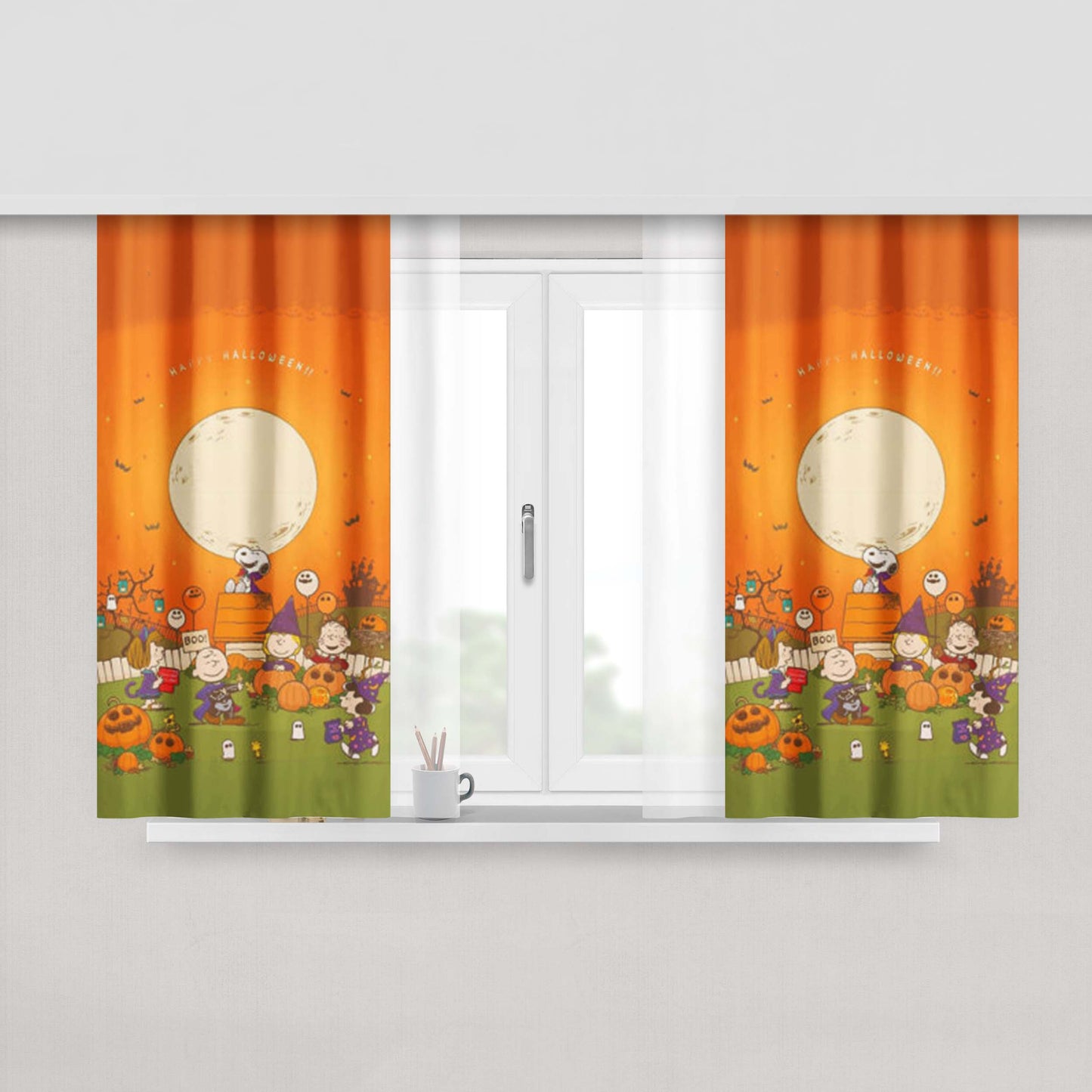 Snoopy Halloween Peach Skin Window Curtains