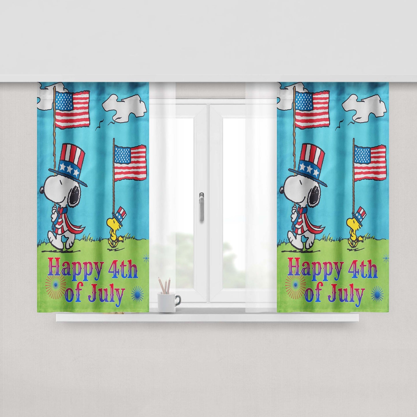 Snoopy Patriotic July 4Th Peach Skin Window Curtains