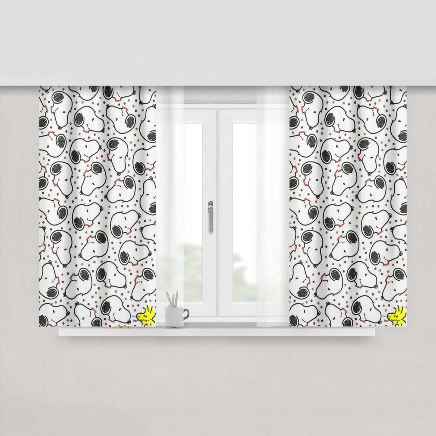 Snoopy Pattern Mobile Peach Skin Window Curtains