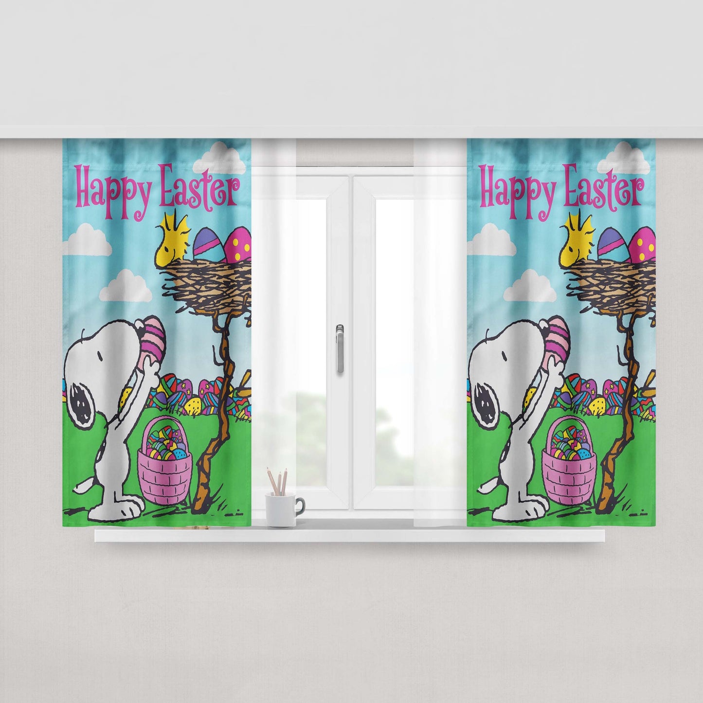 Snoopy Peanuts Easter Peach Skin Window Curtains