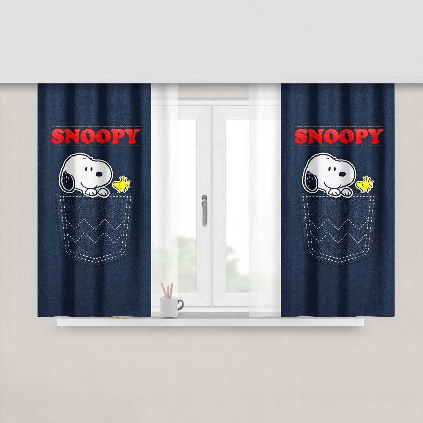 Snoopy Peanuts Pants Denim Pocket Peach Skin Window Curtains