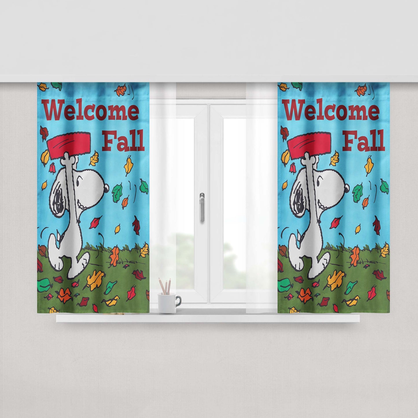 Snoopy Welcome Fall Peach Skin Window Curtains