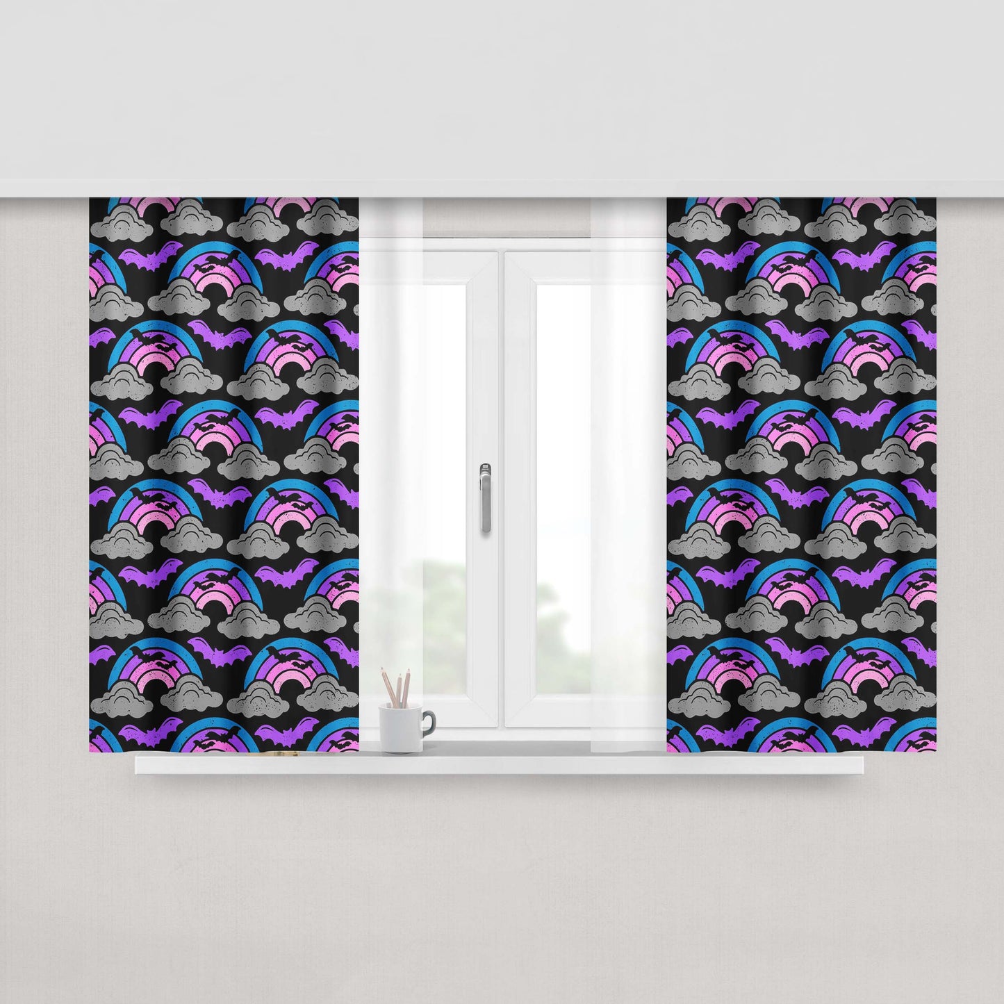 Spooky Halloween Rainbow Pattern Peach Skin Window Curtains