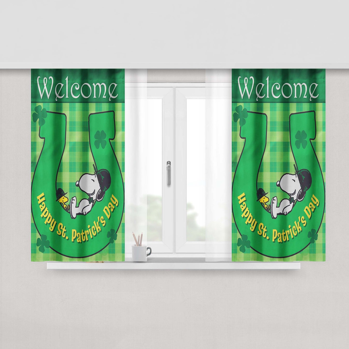 St Patricks Day Snoopy Peach Skin Window Curtains