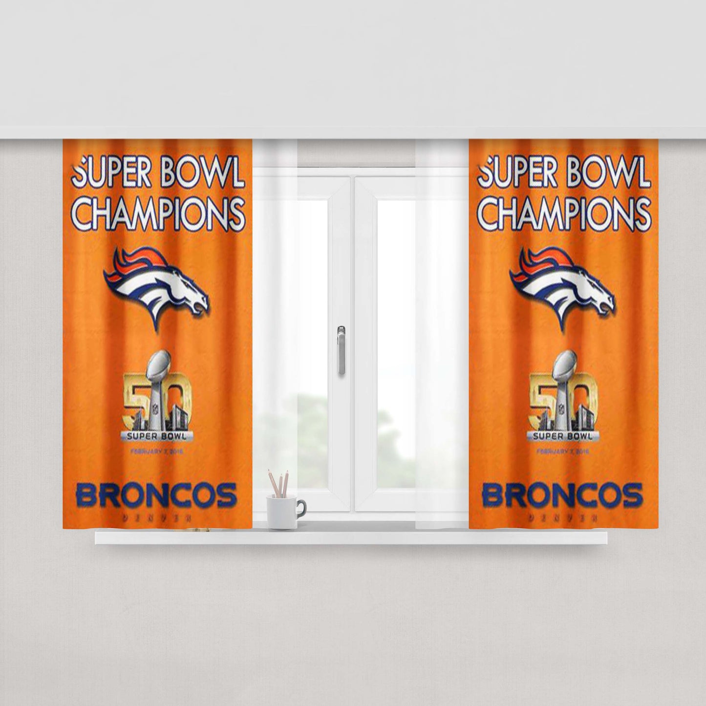 Super Bowl 50 Denver Broncos Peach Skin Window Curtains