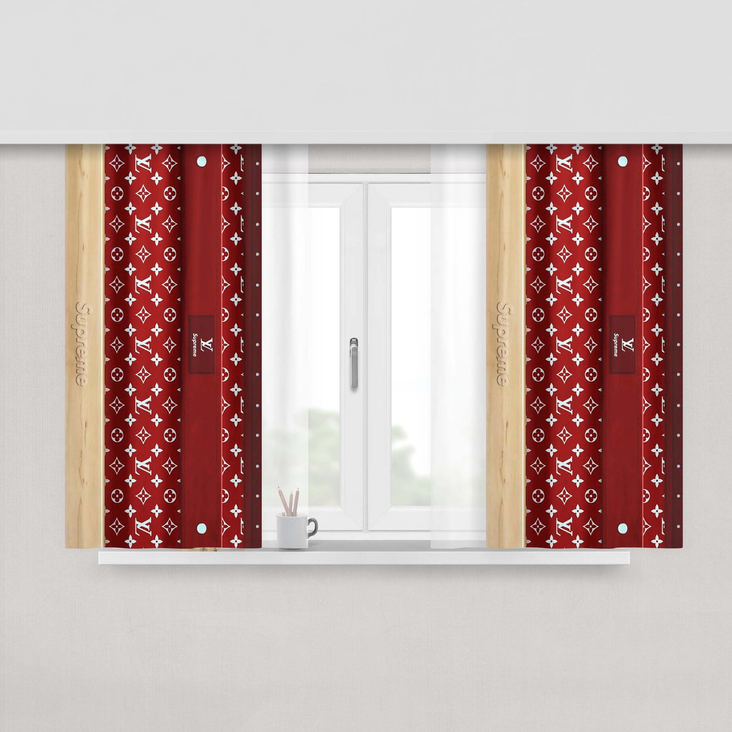 Supreme Louis Vuitton Wood Peach Skin Window Curtains