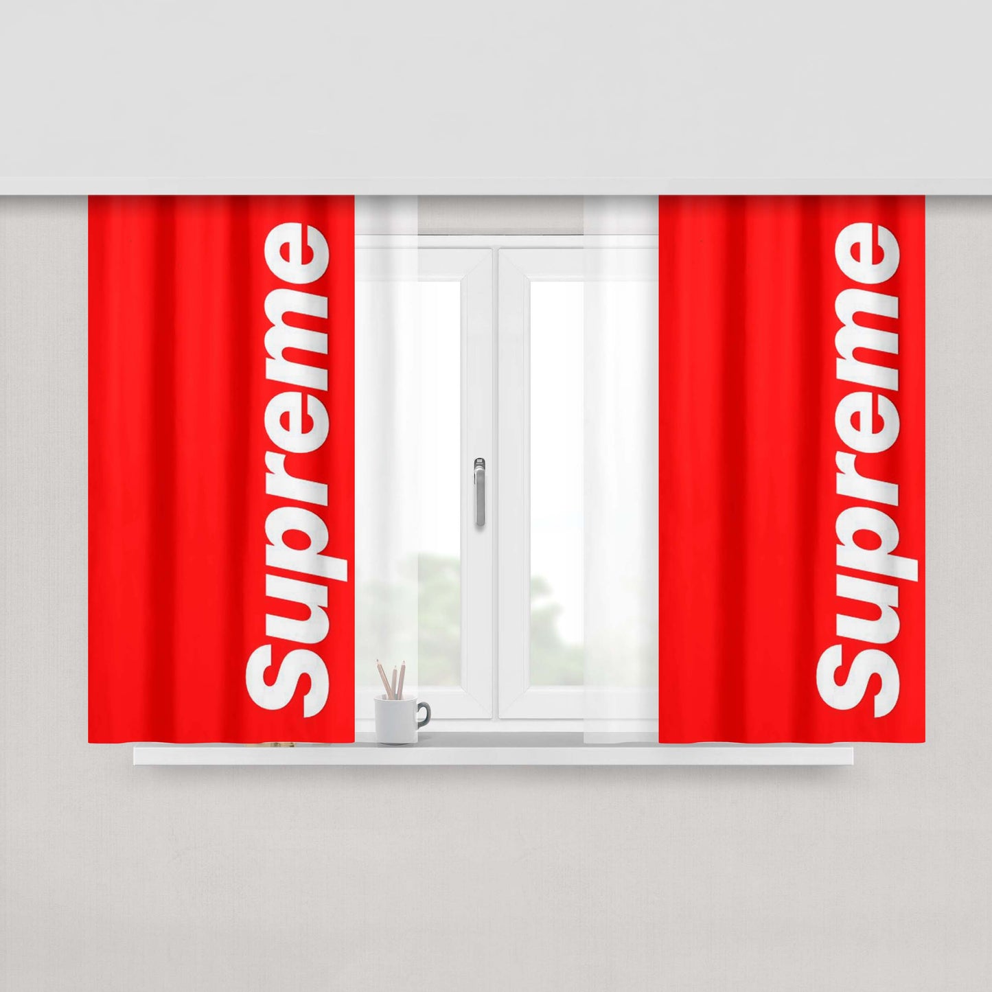 Supreme Red Logo Peach Skin Window Curtains