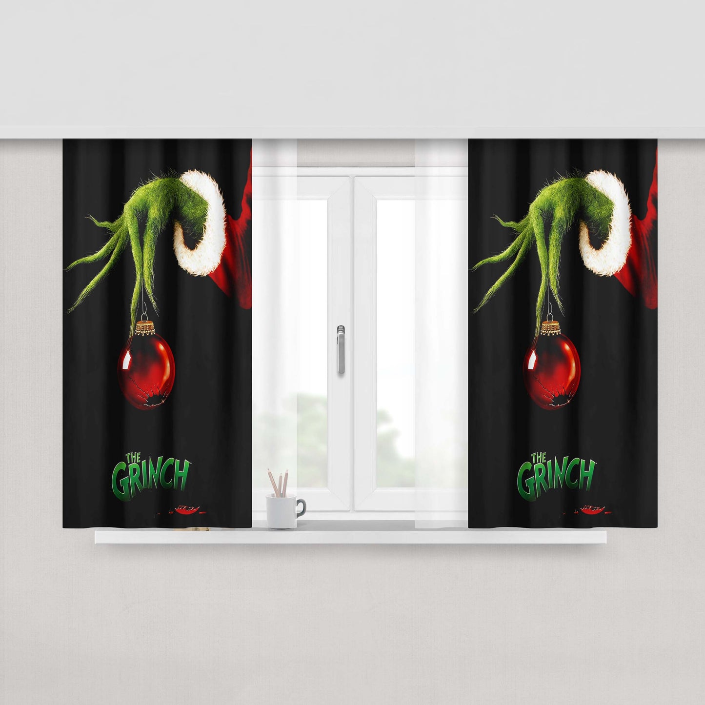The Grinch Stole Christmas Movie Poster Peach Skin Window Curtains