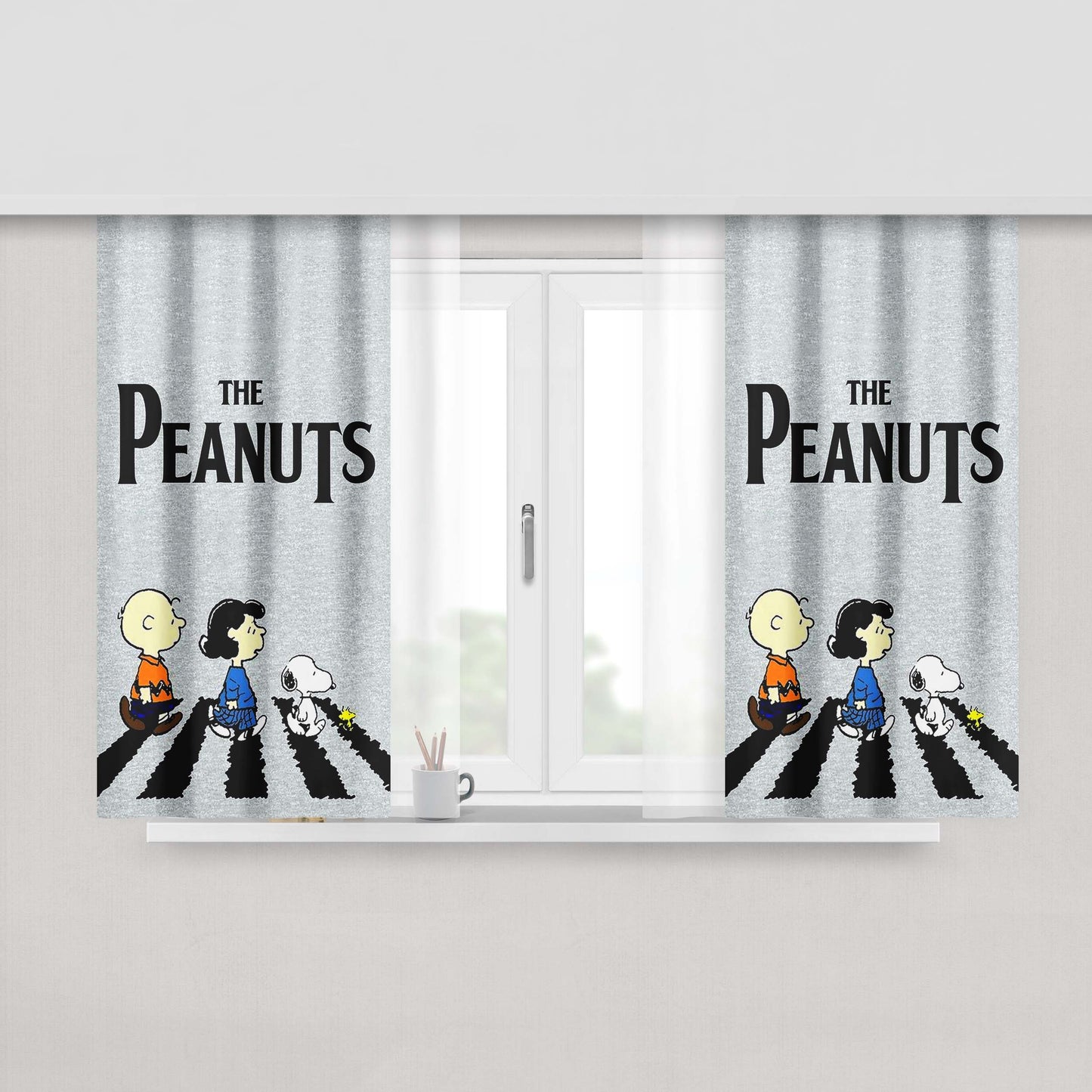 The Peanuts Gang Street Grey Peach Skin Window Curtains