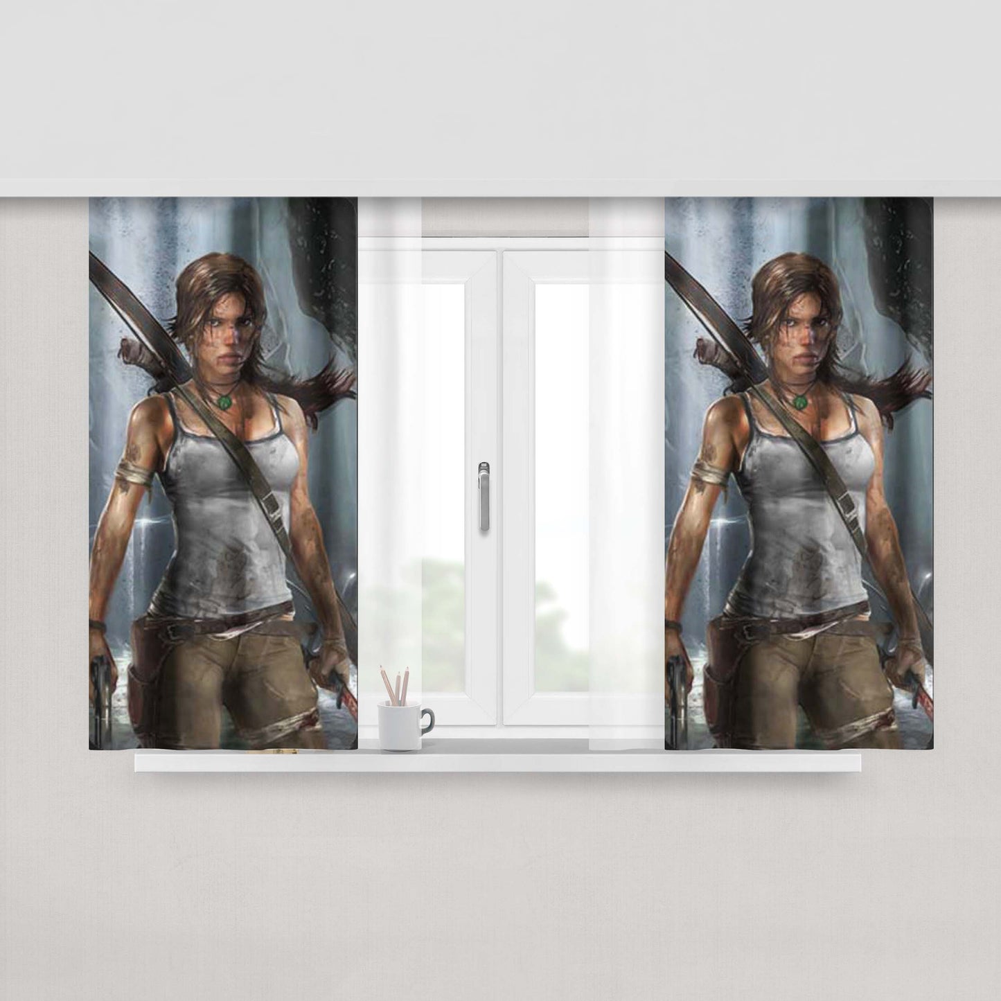 Tomb Raider Lara Croft Underground Peach Skin Window Curtains