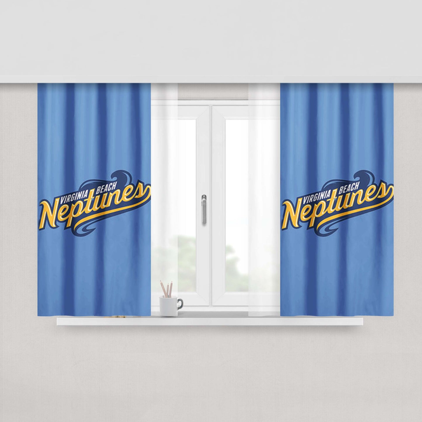 Virginia Beach Neptunes Baseball Logo Blue Peach Skin Window Curtains
