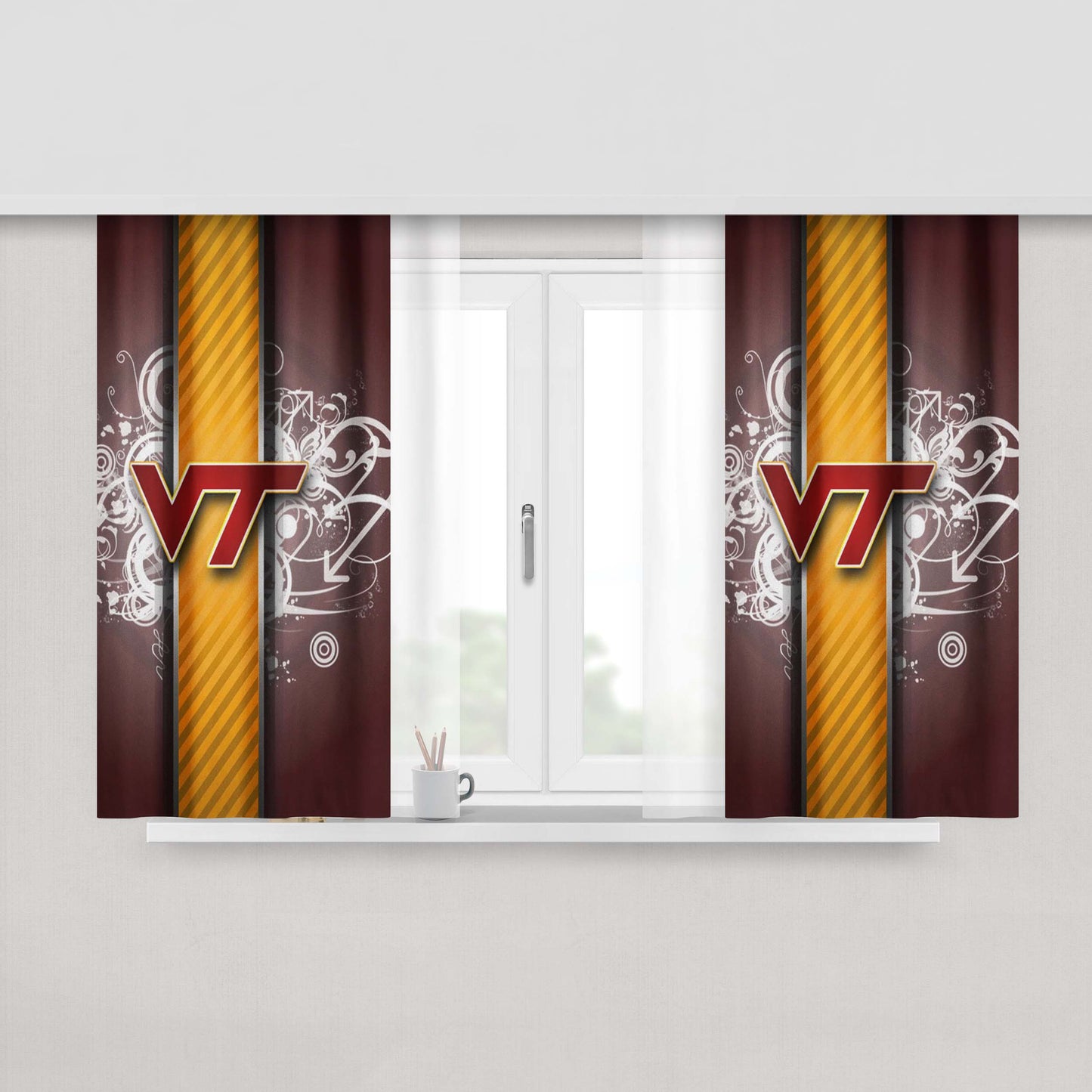 Virginia Tech Logo Wallpaper Peach Skin Window Curtains