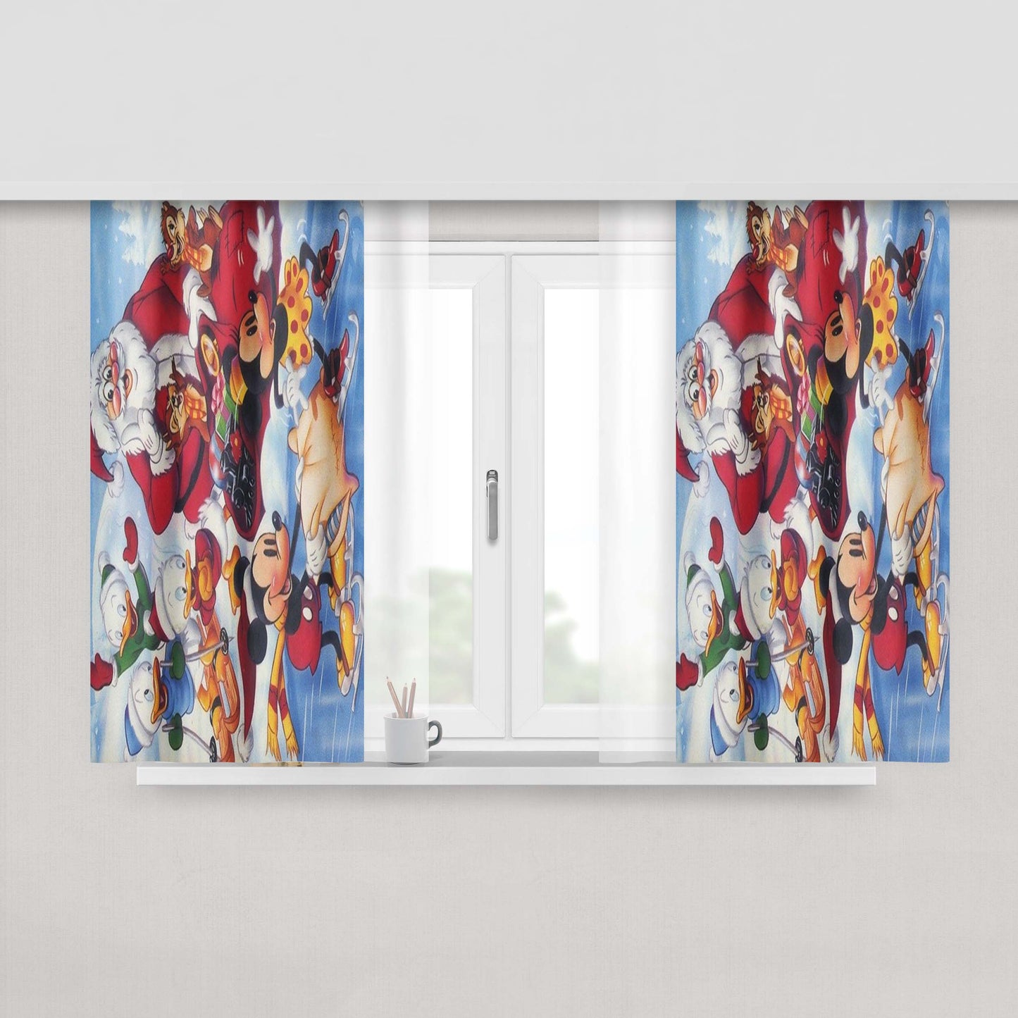 Walt Disney Christmas All Character Design Peach Skin Window Curtains