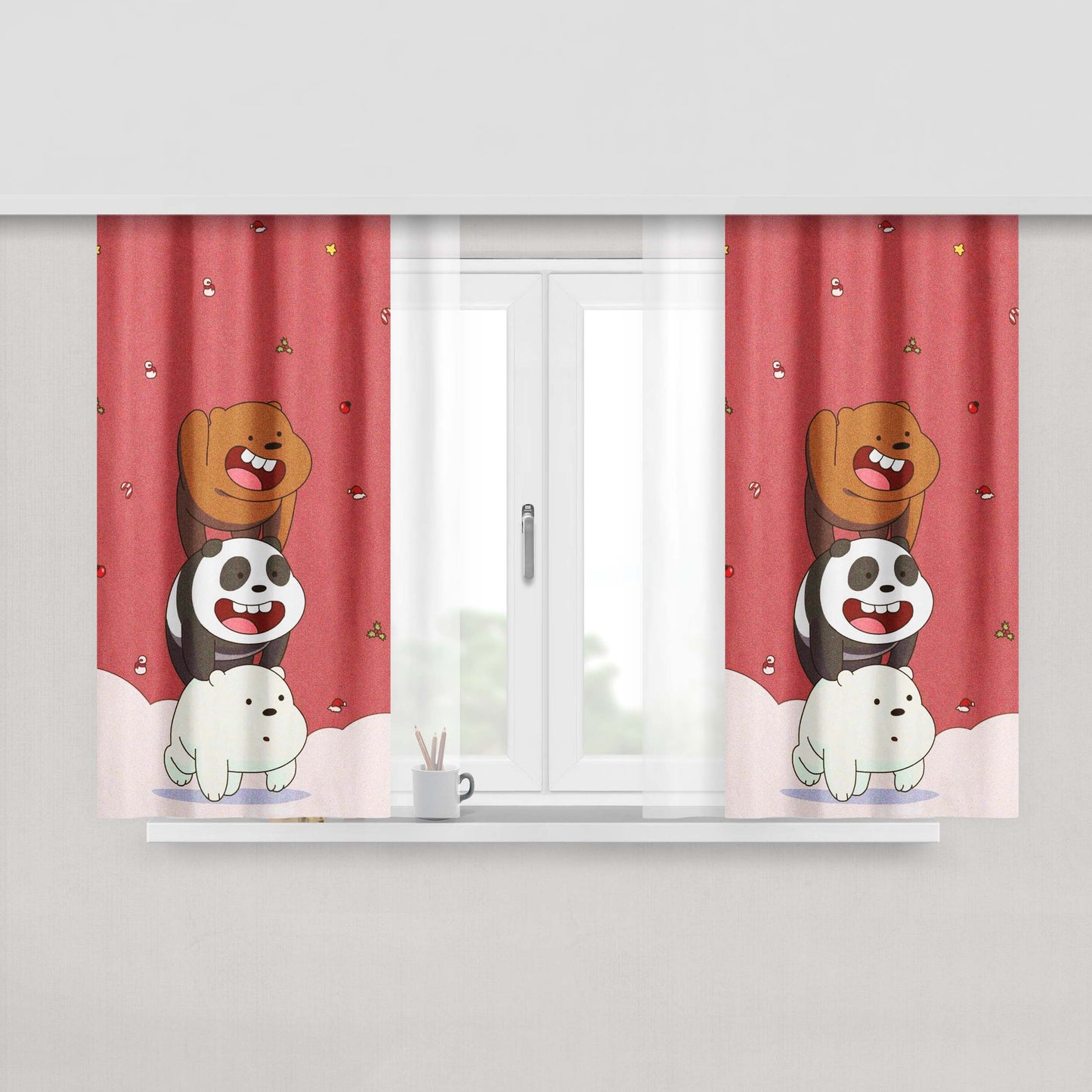 We Bare Bears Christmas Peach Skin Window Curtains