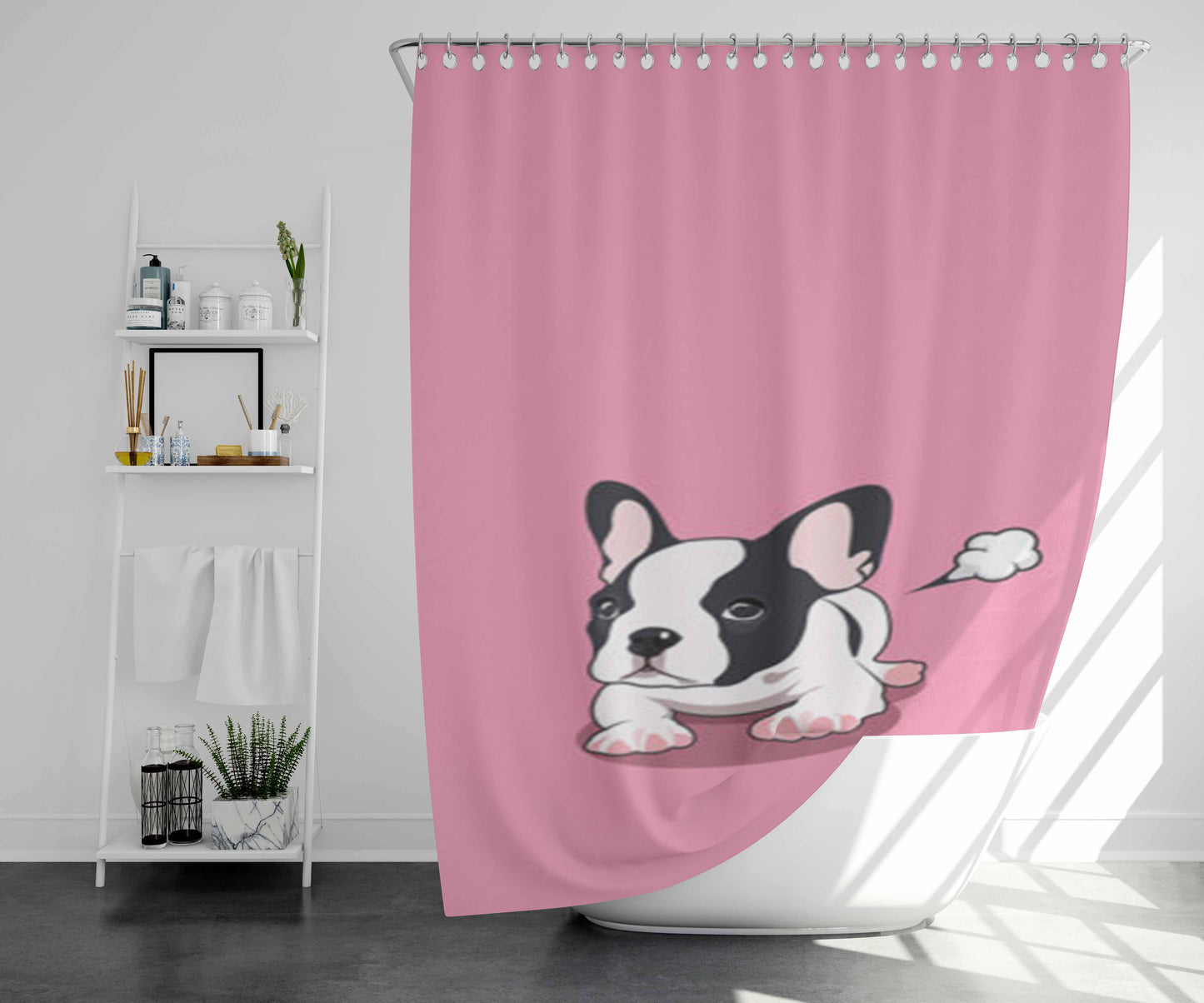 Pied French Bulldog Bathroom Shower Curtain Fabric Waterproof | 66 X 72 Inch