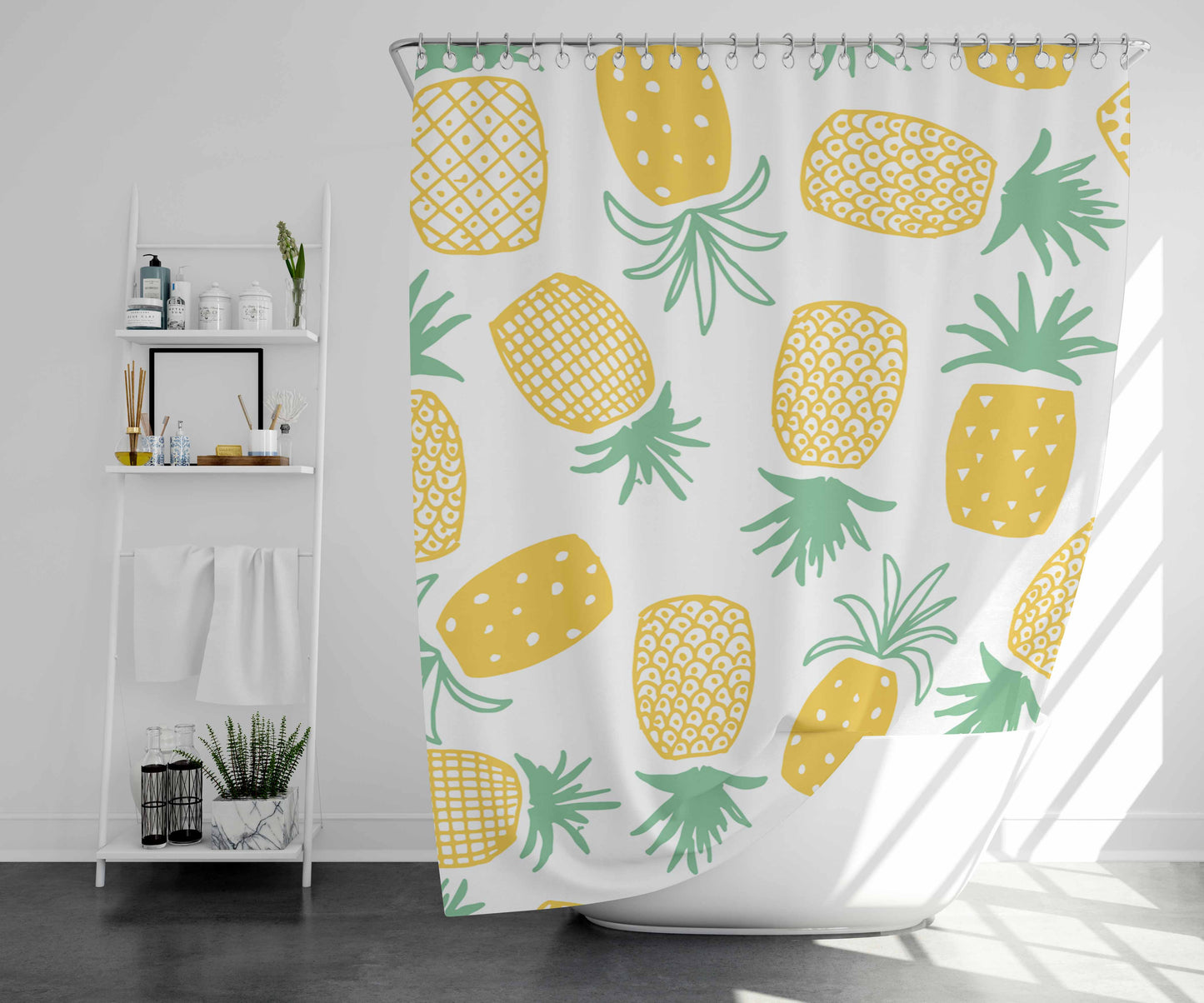 Pineapple Pattern Bathroom Shower Curtain Fabric Waterproof | 66 X 72 Inch